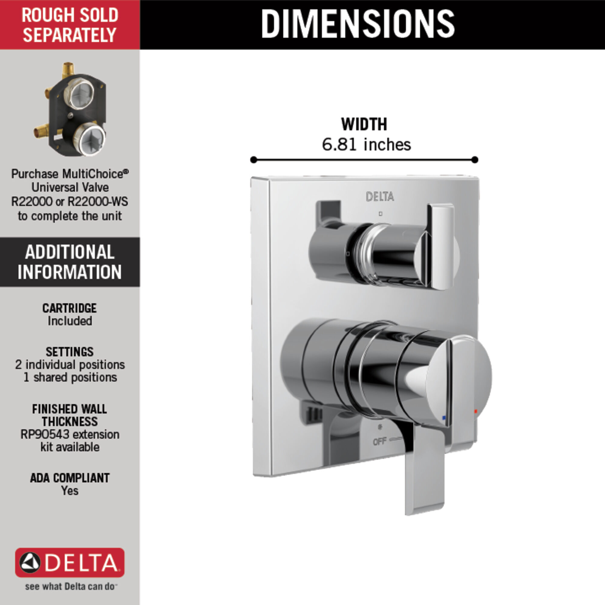 Angular Modern Monitor® 17 Series Valve Trim with 3-Setting