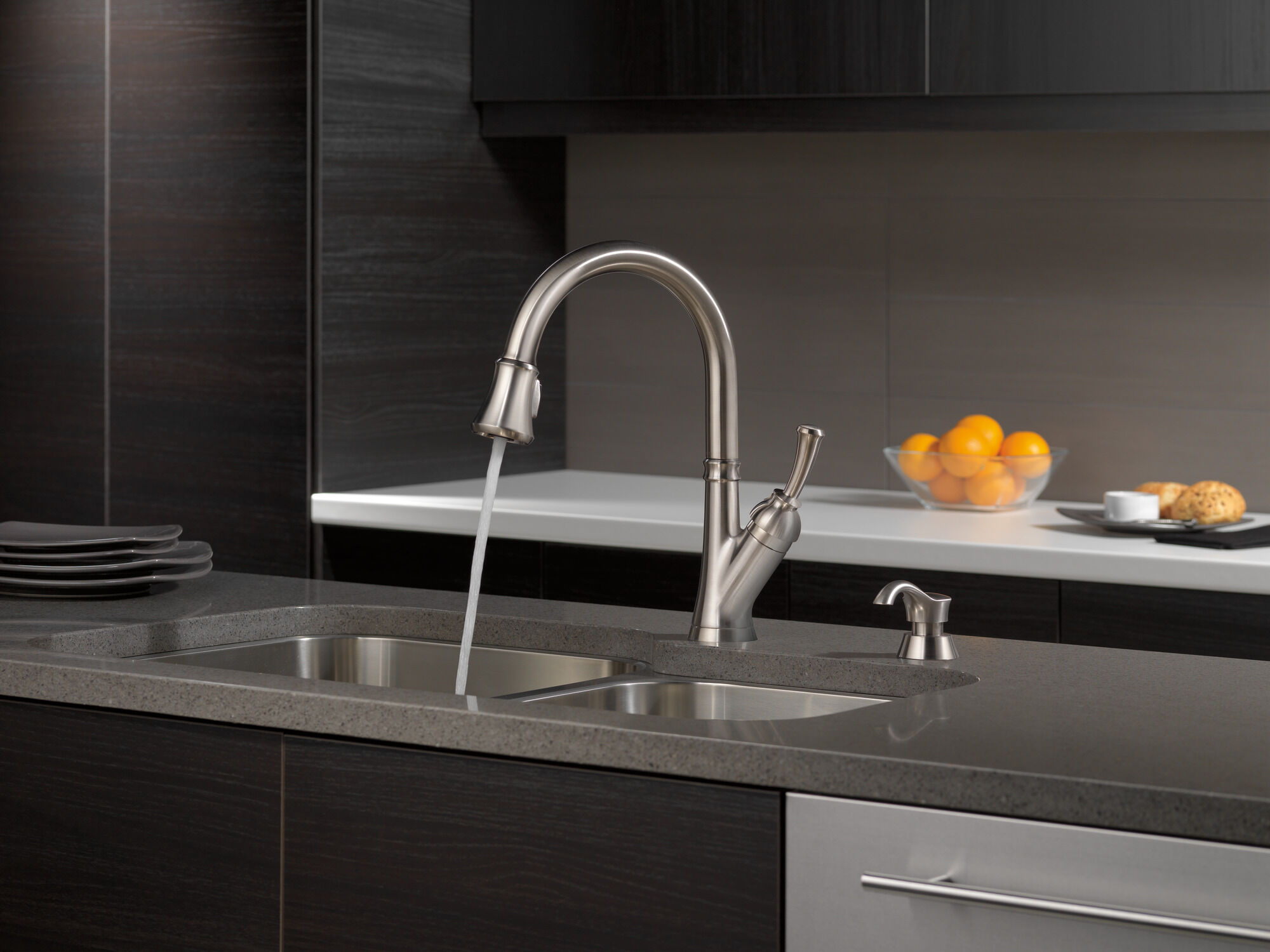 Single Handle Pull-Down Kitchen Faucet with Soap Dispenser in