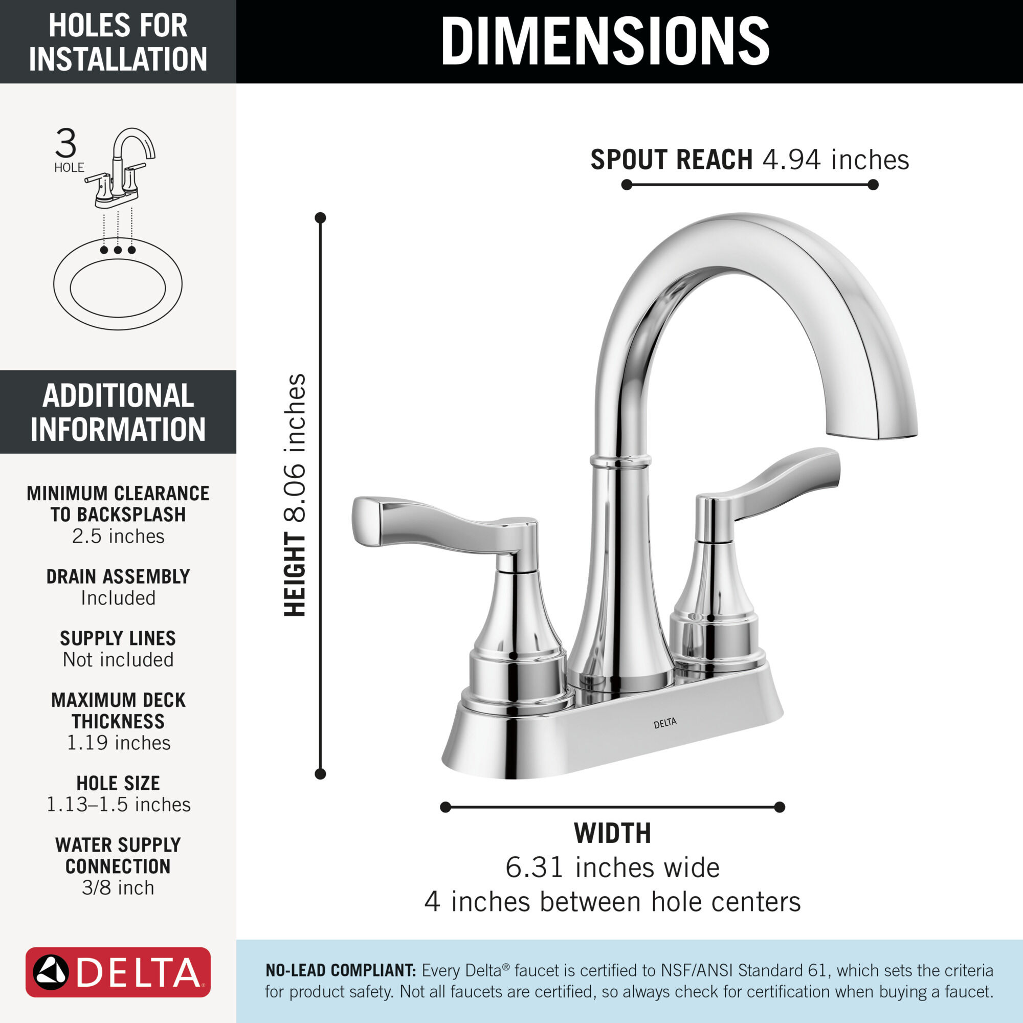 Delta Faucet 2522LF-MPU Classic Two-Handle Bathroom Faucet - Chrome, Centerset 4" - View #6
