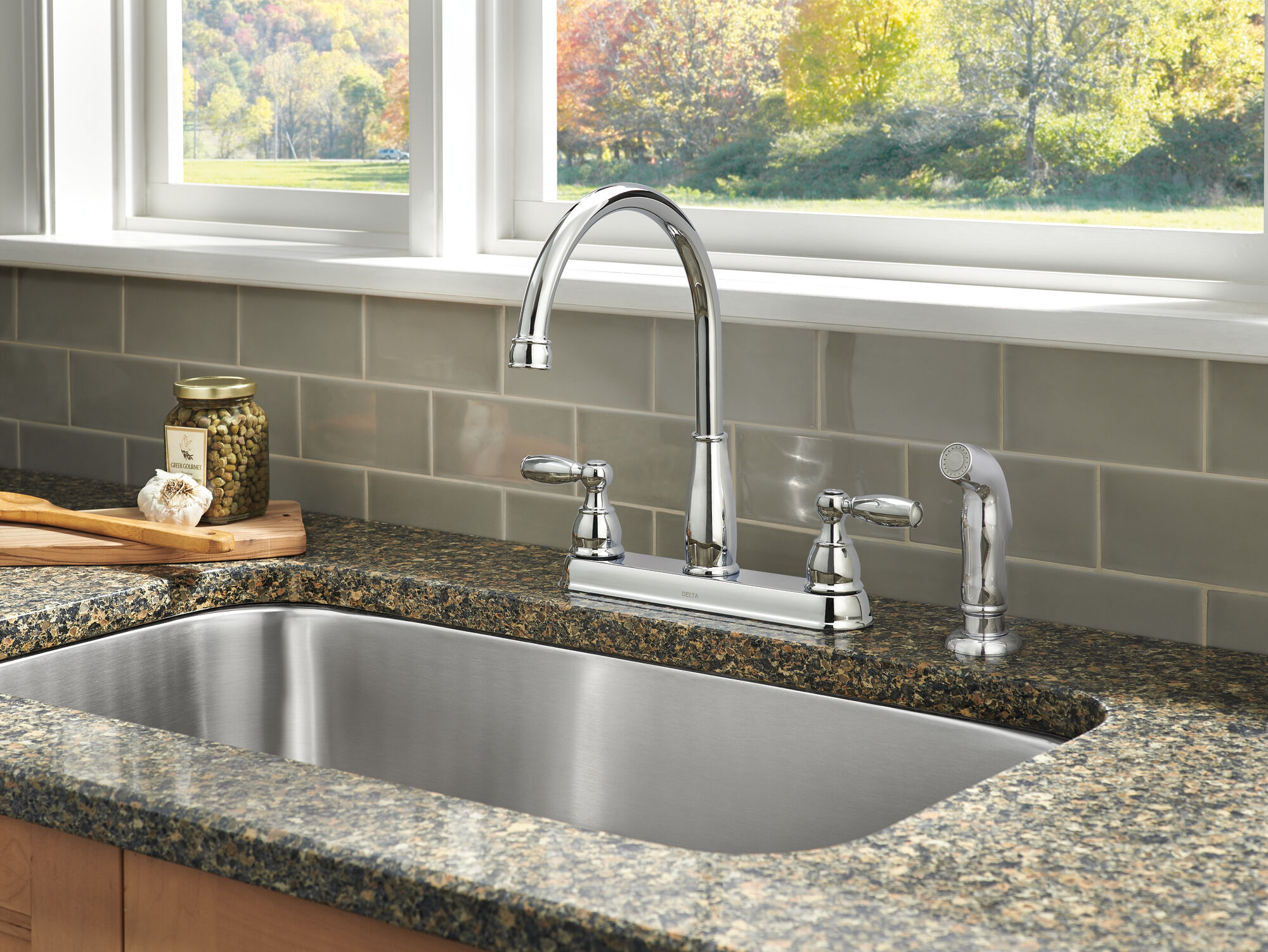 Two Handle Kitchen Faucet with Spray (Recertified) in Chrome