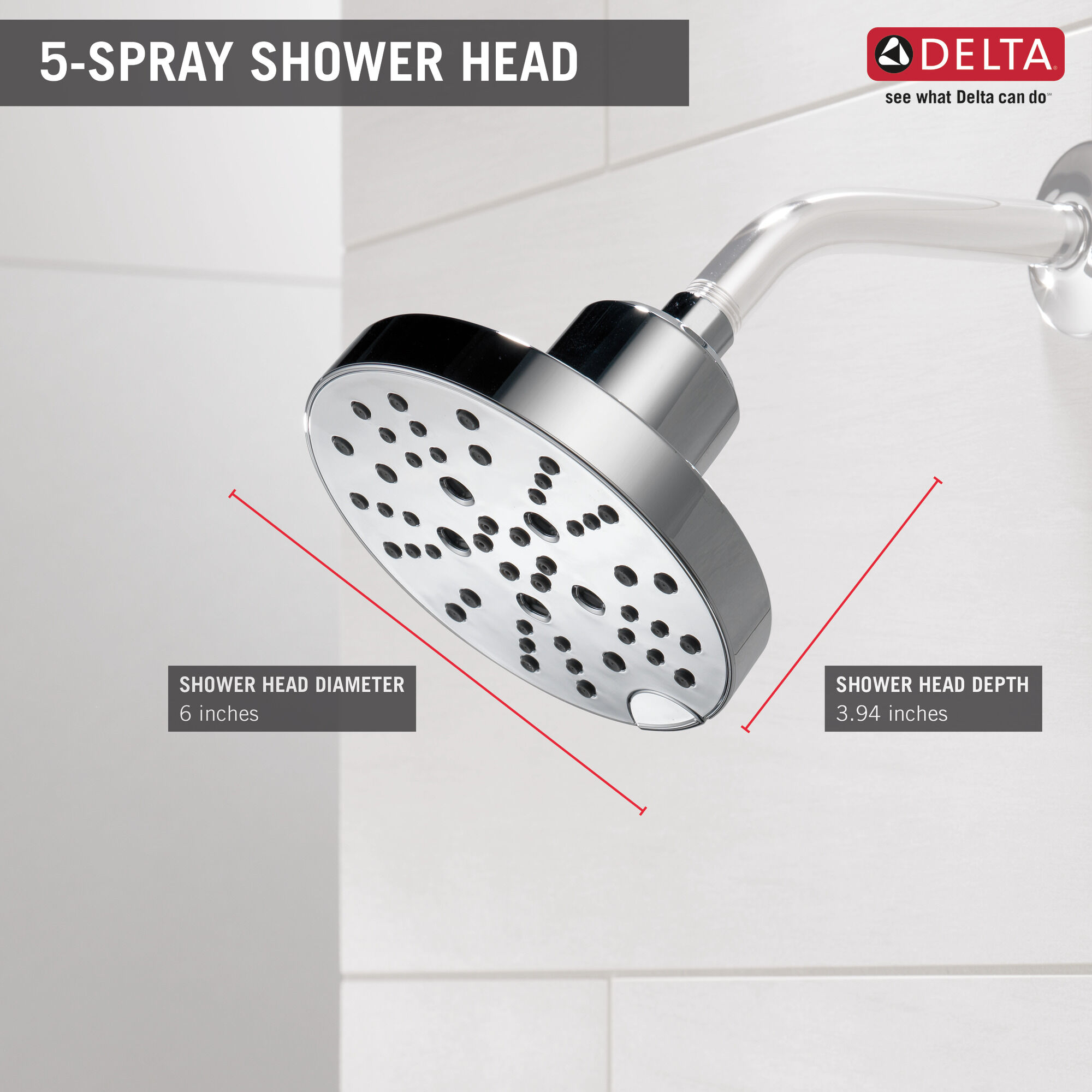 H2Okinetic® 5-Setting Contemporary Raincan Shower Head in Chrome 