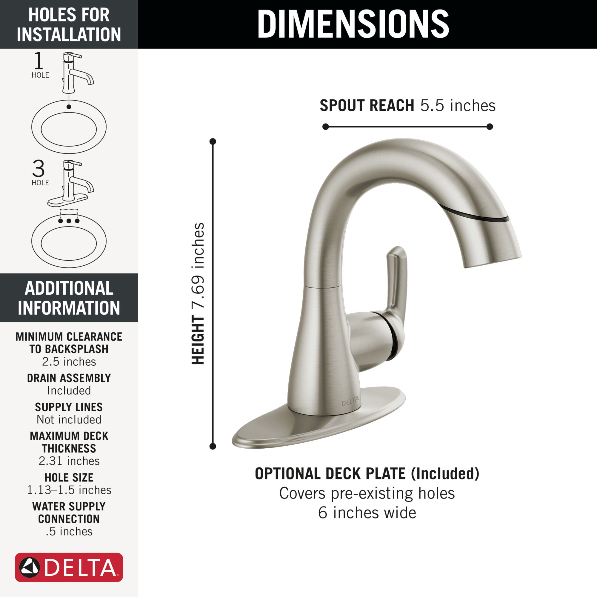 Single Handle Pull-Down Bathroom Faucet in Spotshield Brushed