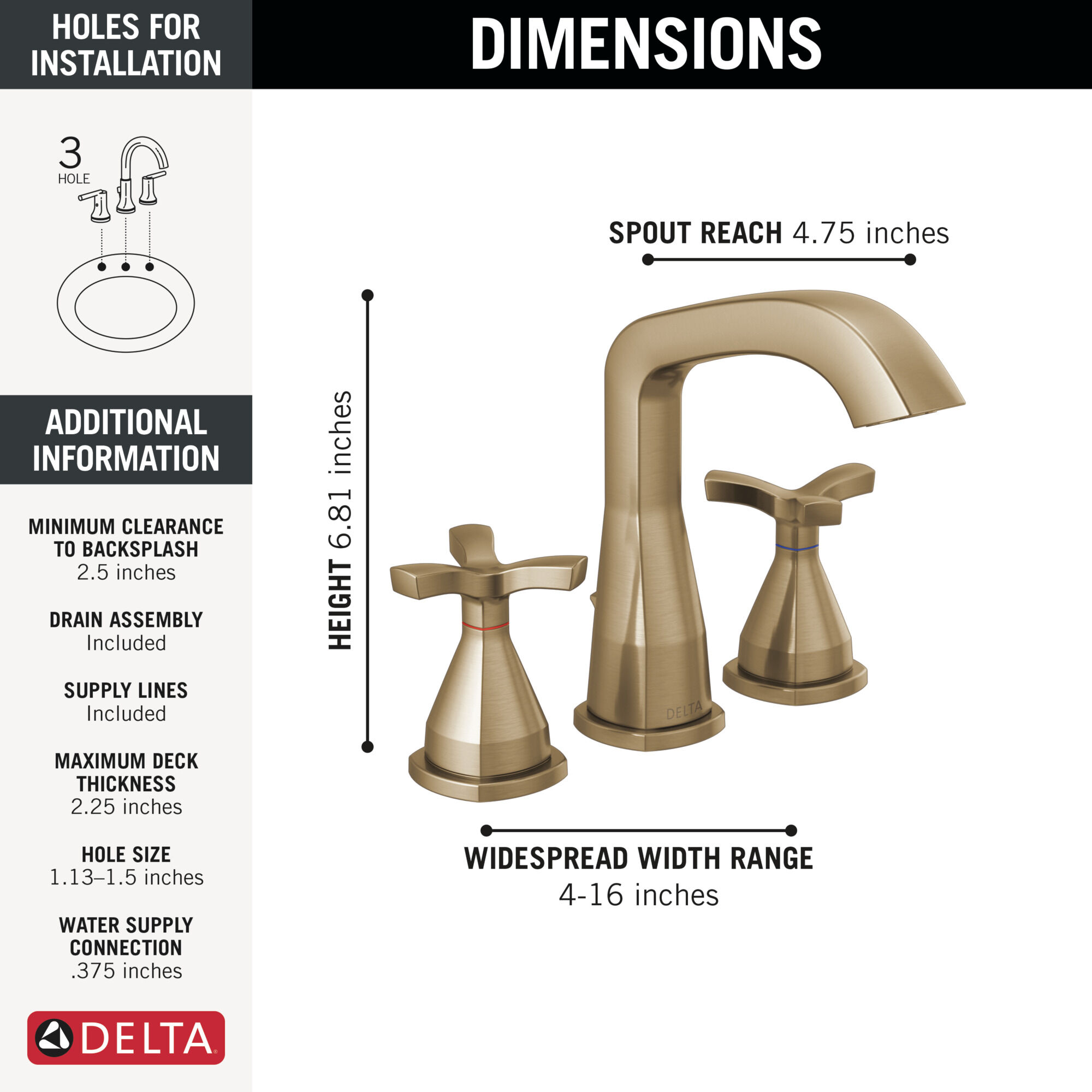 Two Handle Widespread Bathroom Faucet in Lumicoat® Champagne