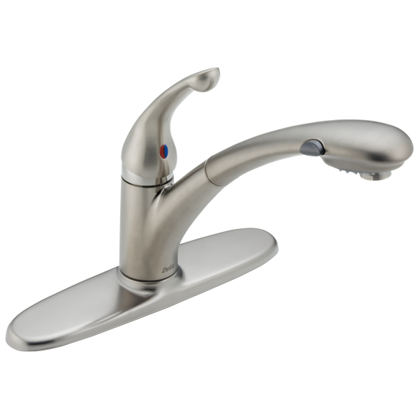 Single Handle WaterEfficient PullOut Kitchen Faucet in Stainless 470