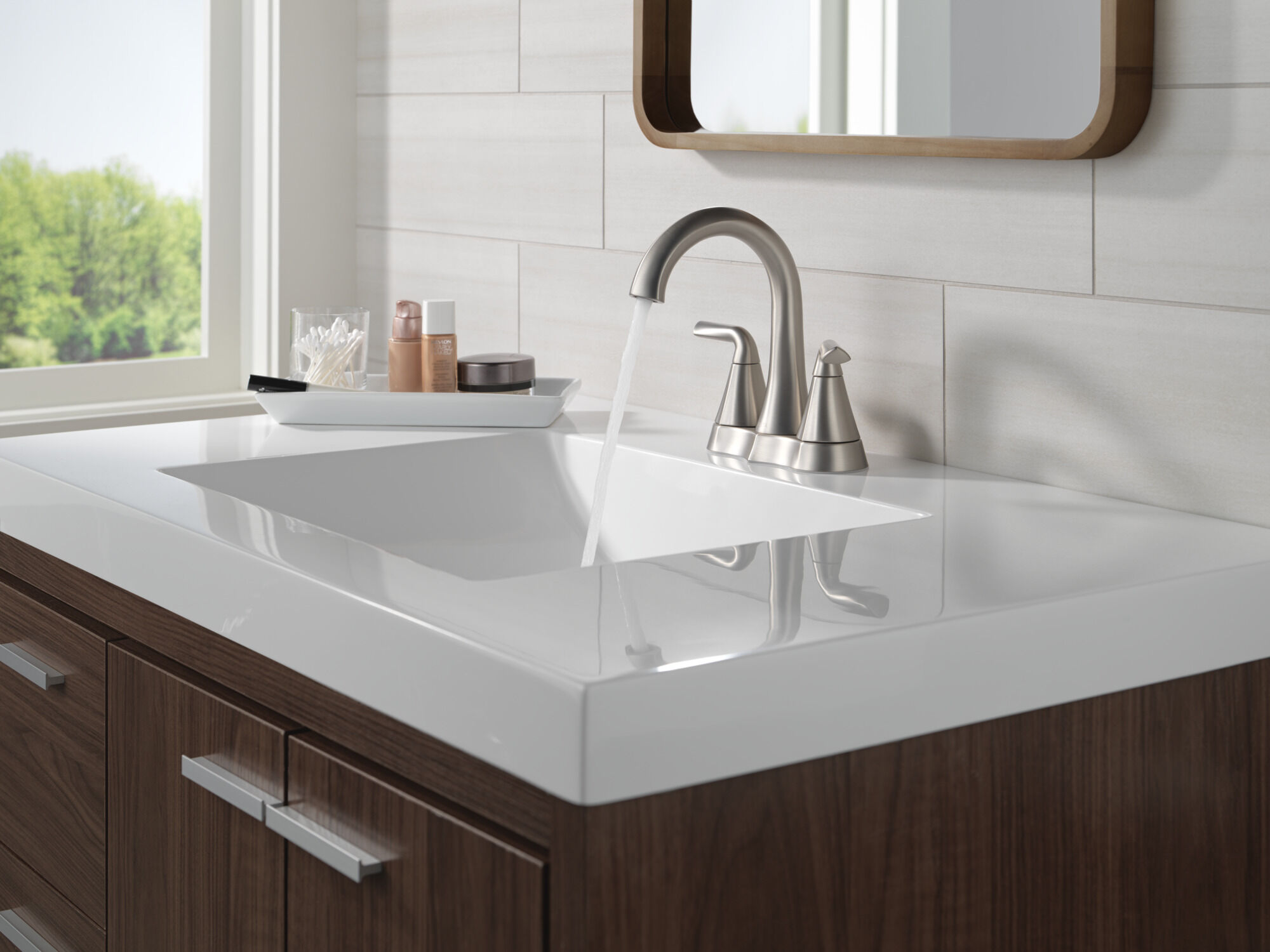 Two Handle Centerset Bathroom Faucet in Spotshield Brushed Nickel