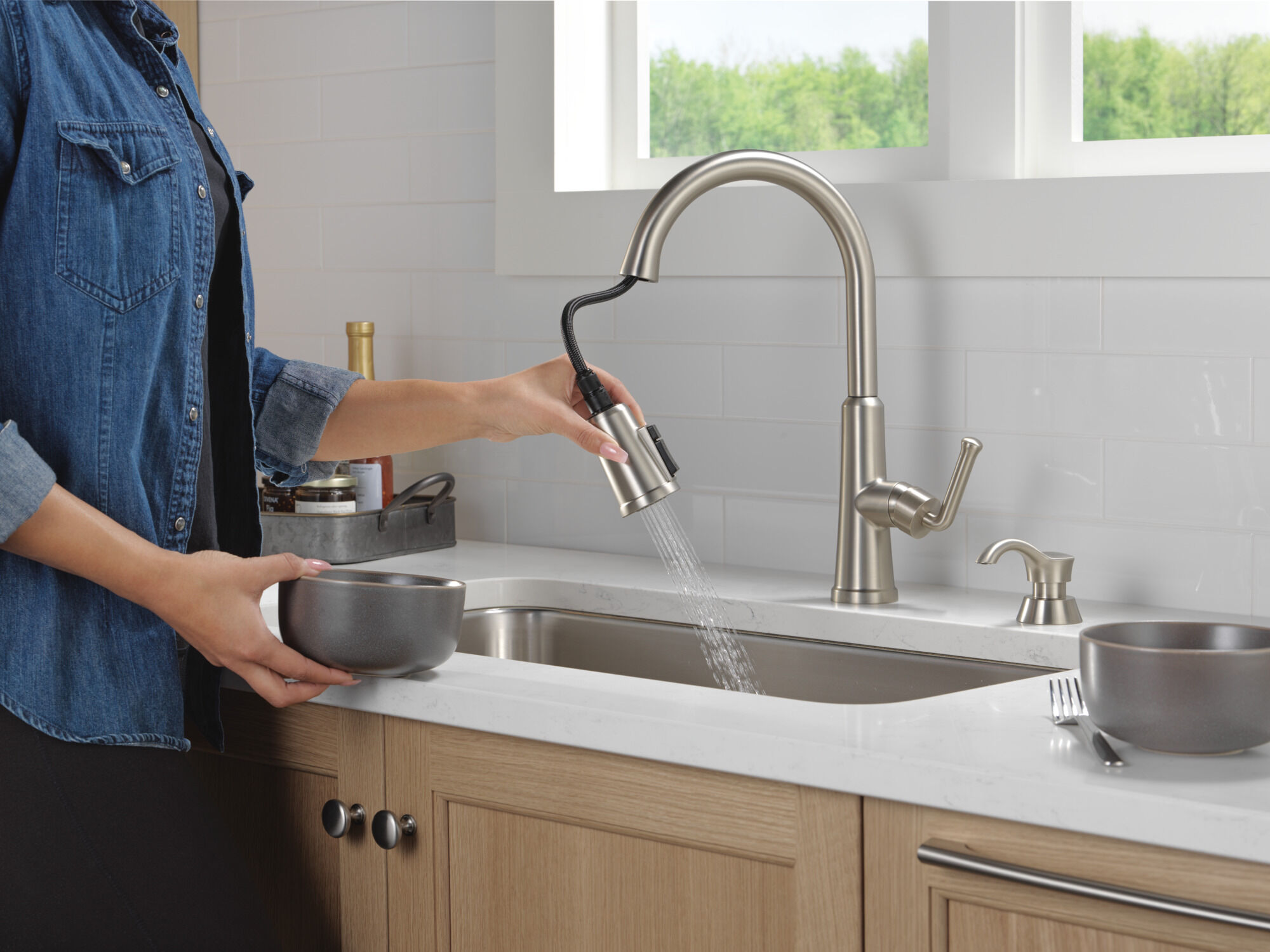 Single Handle Pull-Down Kitchen Faucet with Soap Dispenser and