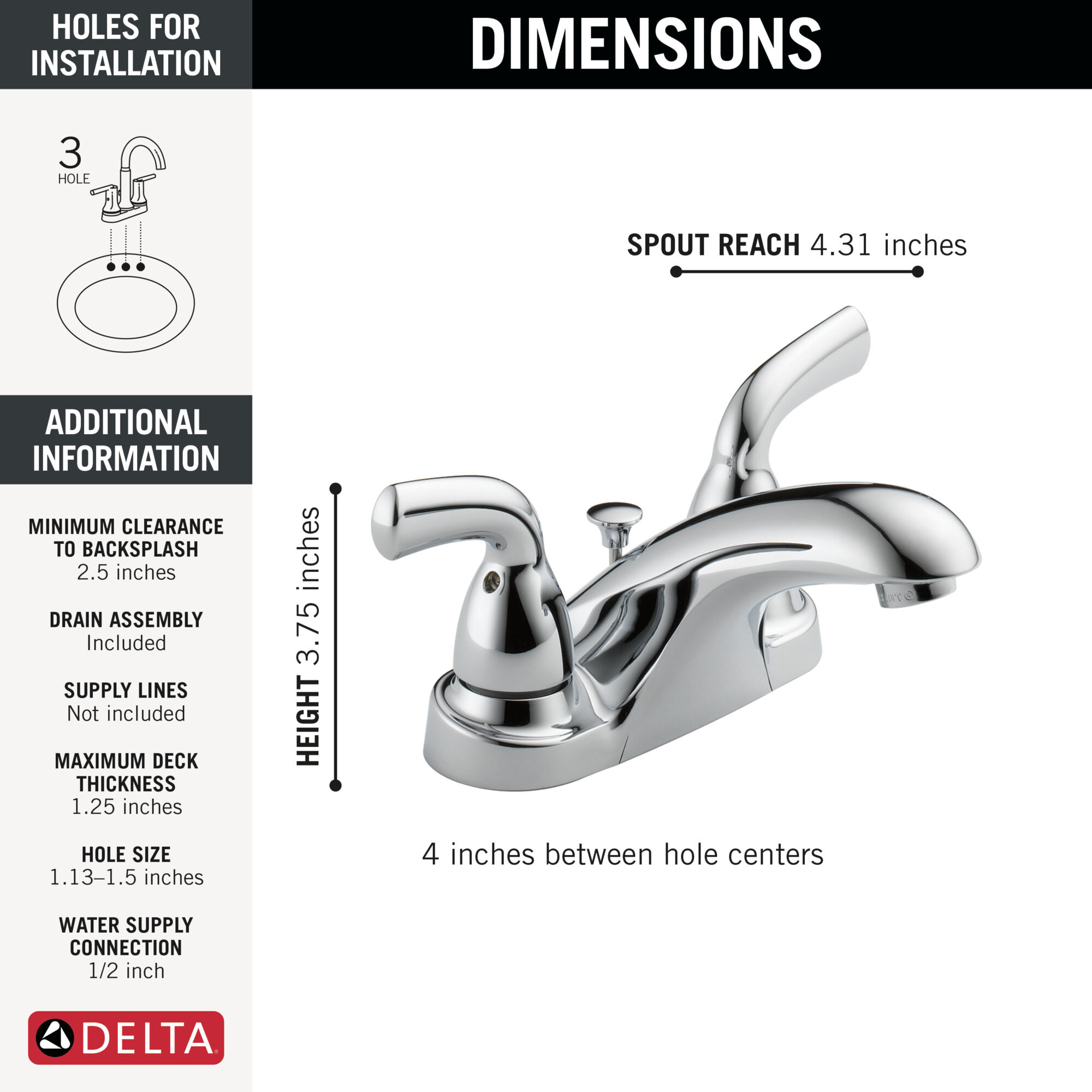 Two Handle Centerset Bathroom Faucet in Chrome B2510LF-PPU | Delta