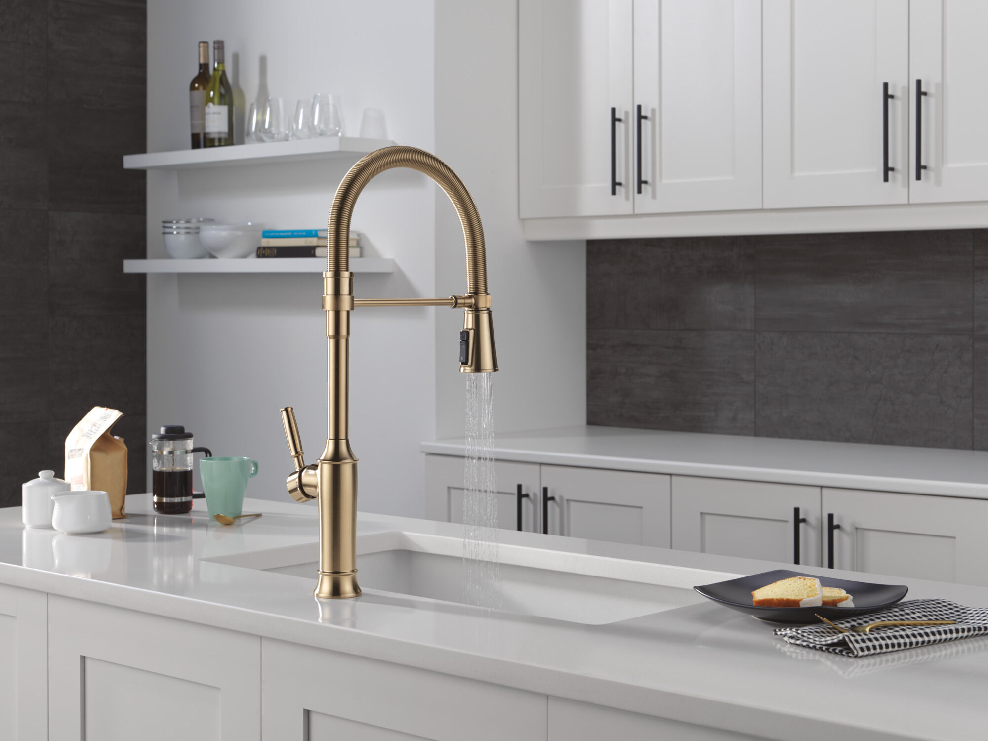 Single-Handle Pull-Down Spring Kitchen Faucet in Lumicoat
