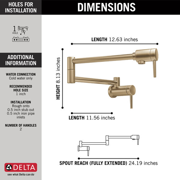Contemporary Wall Mount Pot Filler (Recertified) in Champagne Bronze