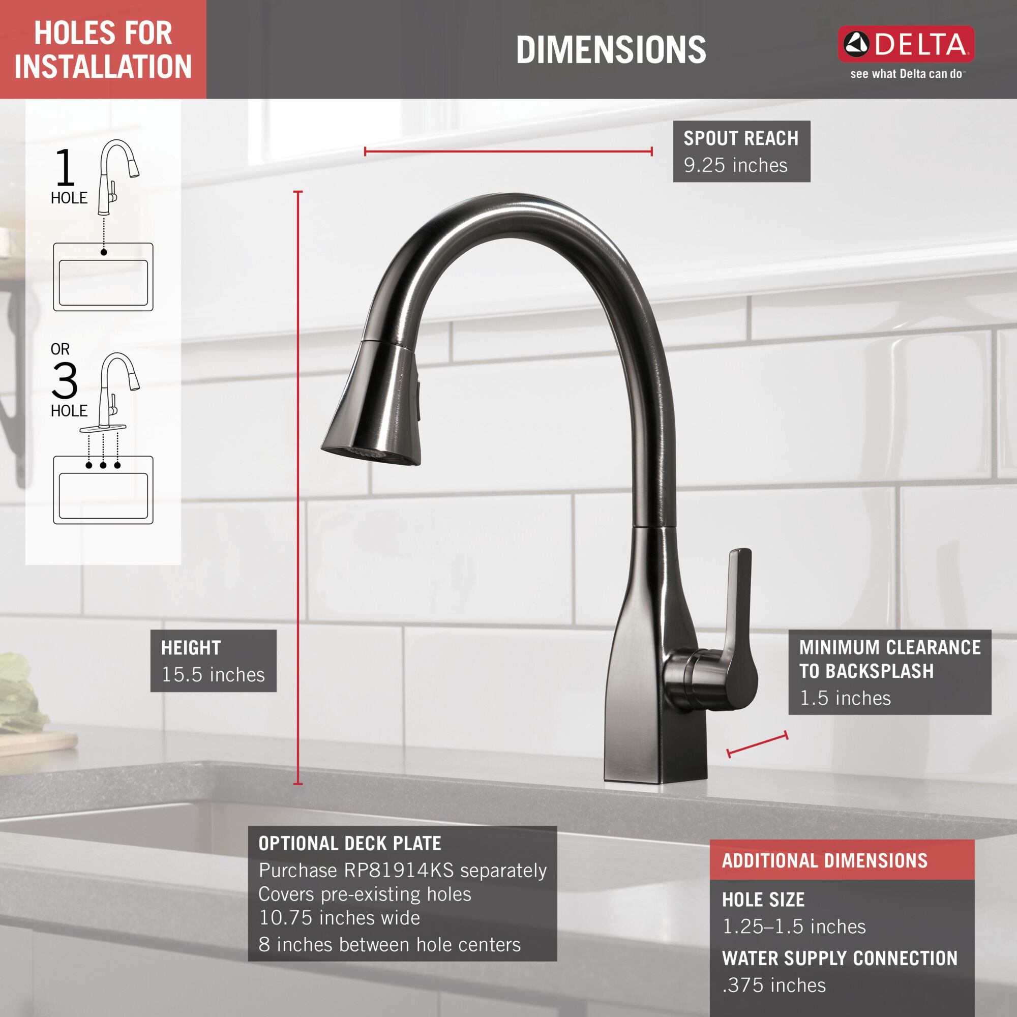 Pull-Down Kitchen Faucet 1L (Recertified) in Black Stainless 9183