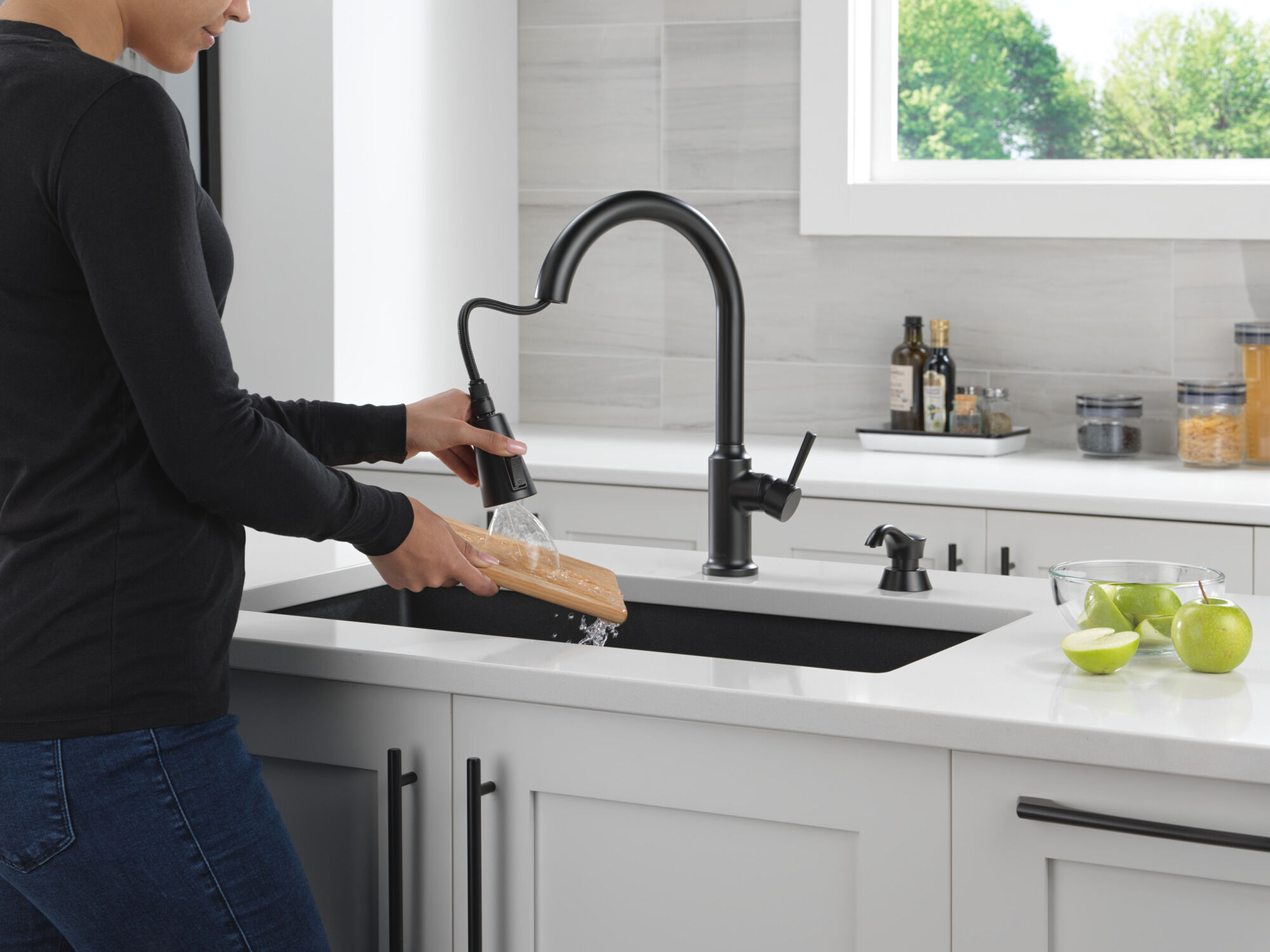 Single Handle Pull-Down Kitchen Faucet with Soap Dispenser and