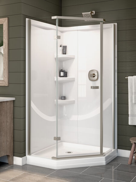Frameless Neo Angle Shower Enclosure in Stainless 422061 Delta Faucet