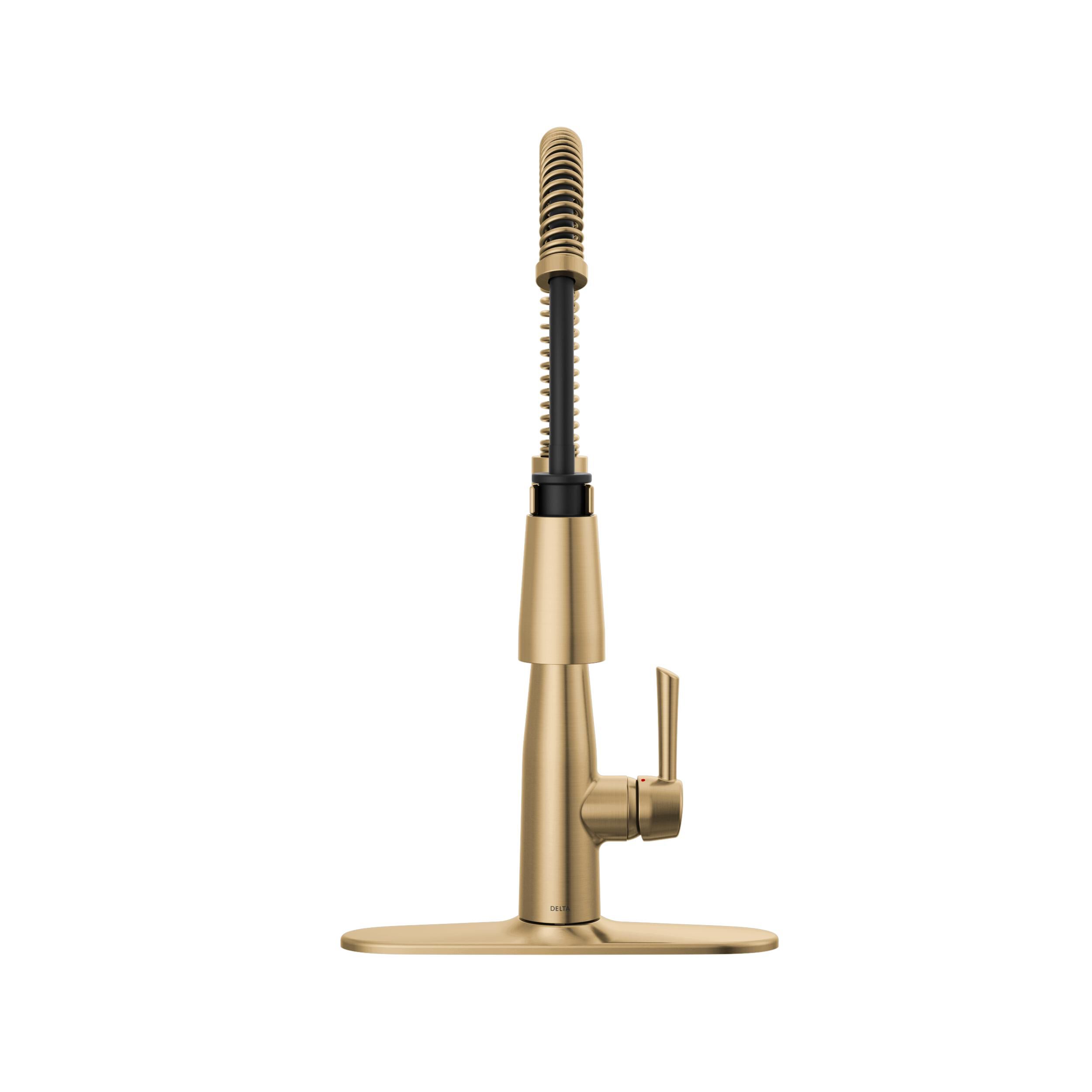 Single-Handle Pull-Down Spring Kitchen Faucet in Champagne Bronze