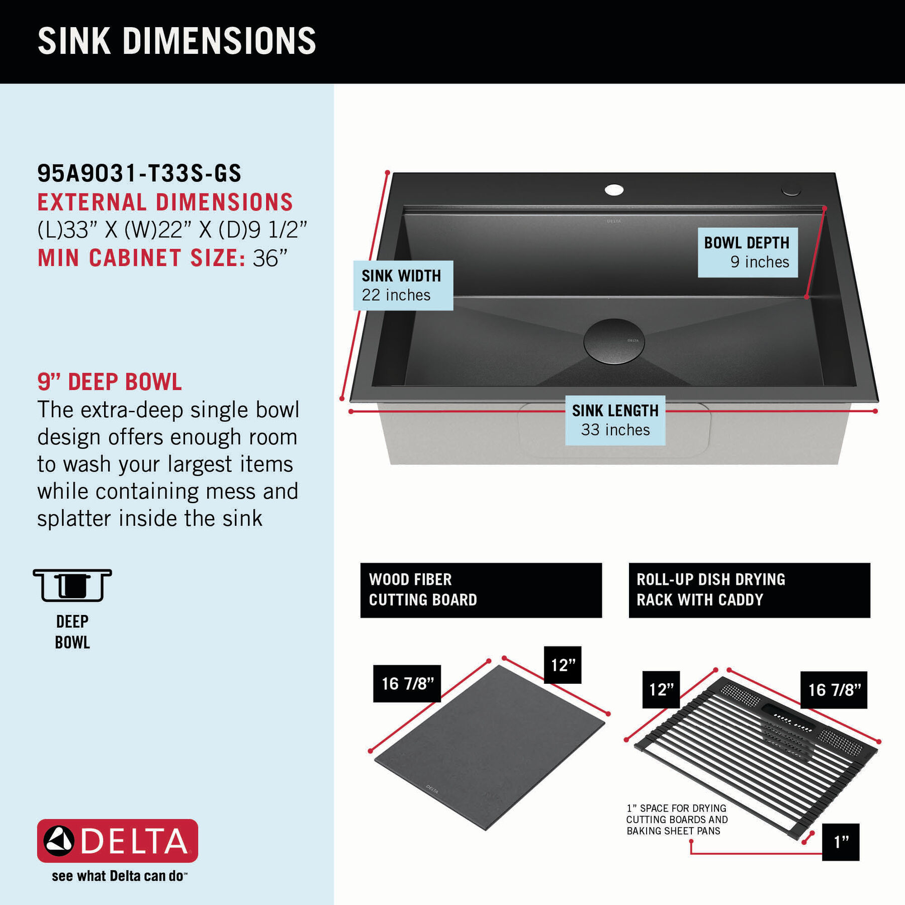 33&rdquo; Drop-In Top Mount&nbsp;16 Gauge Workstation Kitchen Sink Single Bowl&nbsp;with WorkFlow&trade; Ledge and Accessories