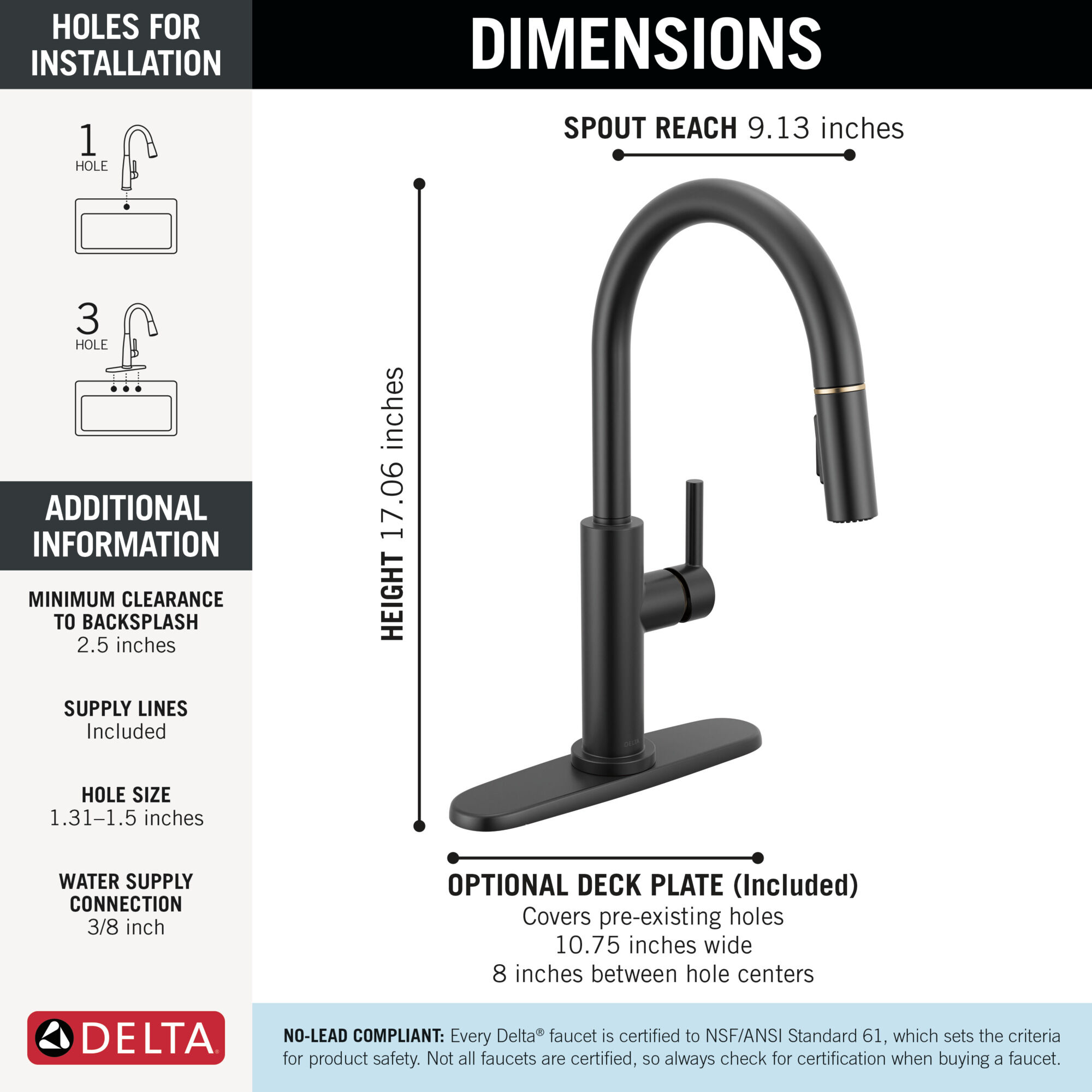 Single Handle Pull-Down Kitchen Faucet in Matte Black / Champagne