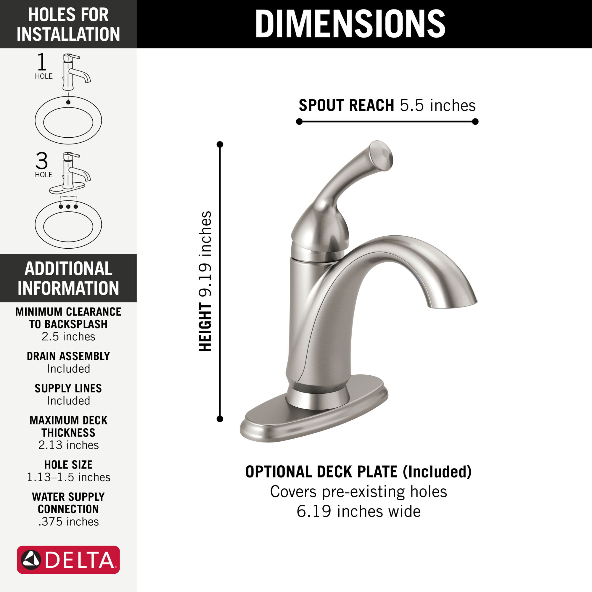 Stainless Delta Faucet 15999-SS-DST Haywood Single Handle Centerset Lavatory