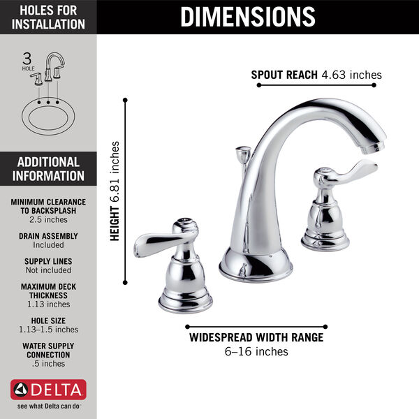 Two Handle Widespread Bathroom Faucet In Chrome B3596lf Delta - How To Remove A 3 Hole Delta Bathroom Faucet