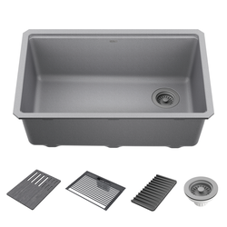30” Granite Composite Workstation Kitchen Sink Undermount Single Bowl with WorkFlow™ Ledge and Accessories in Dark Grey