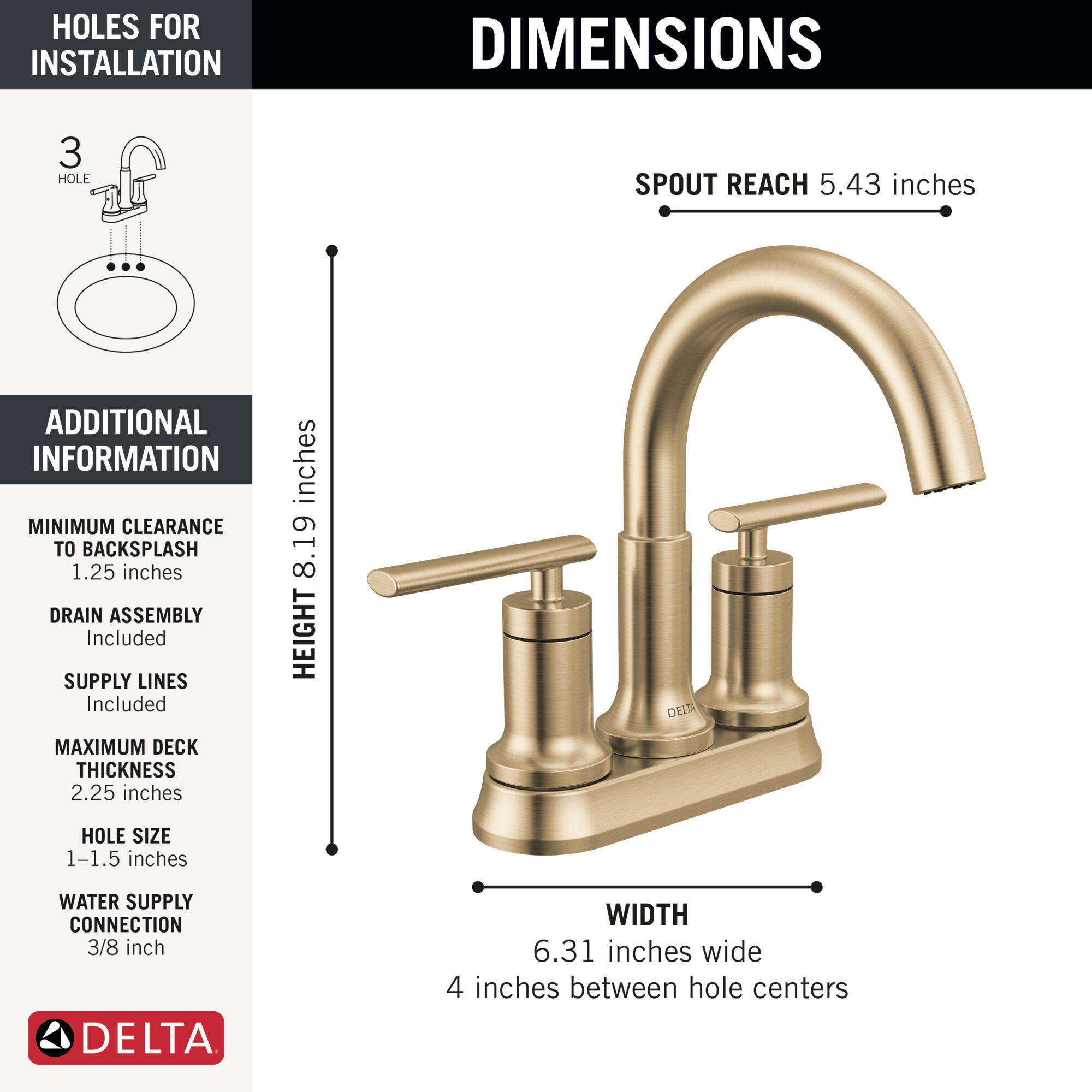 Two Handle Tract-Pack Centerset Bathroom Faucet in Champagne