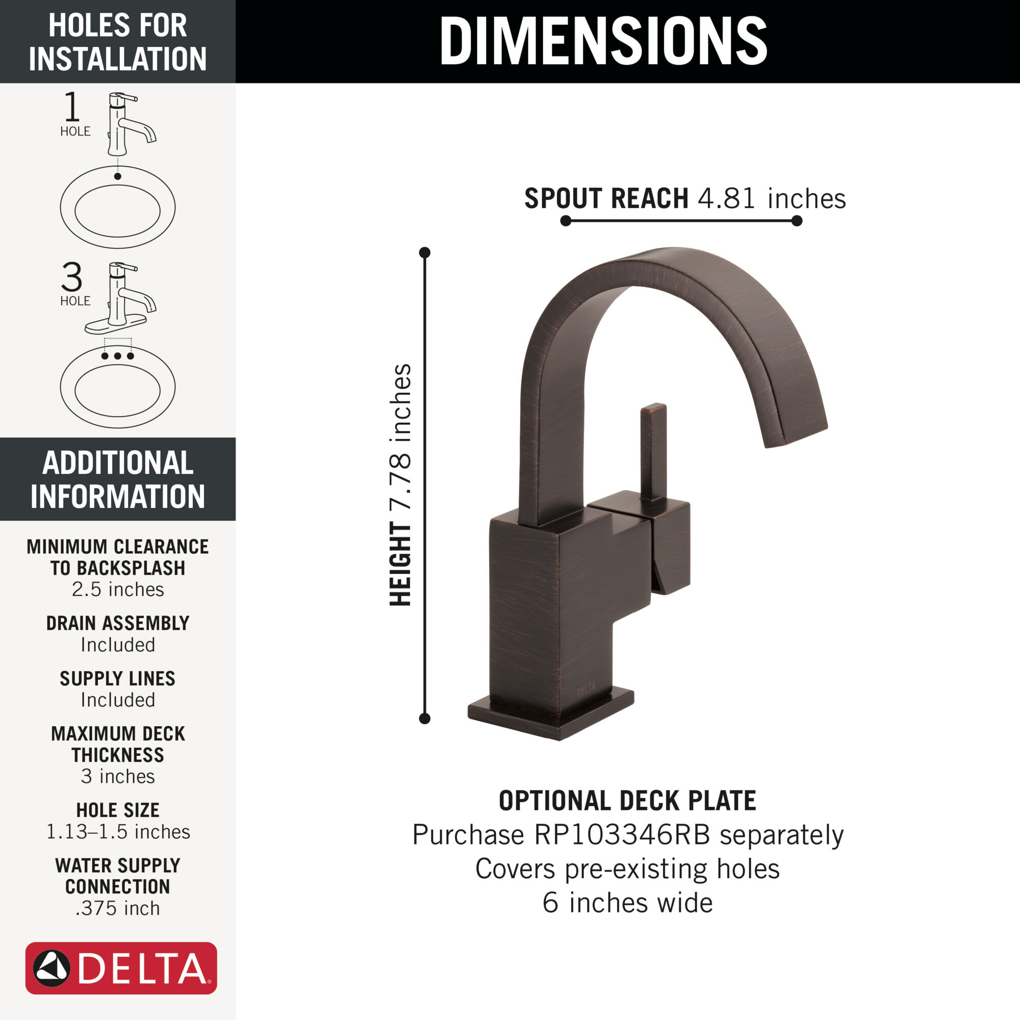 Single Handle Bathroom Faucet in Venetian Bronze 553LF-RB | Delta