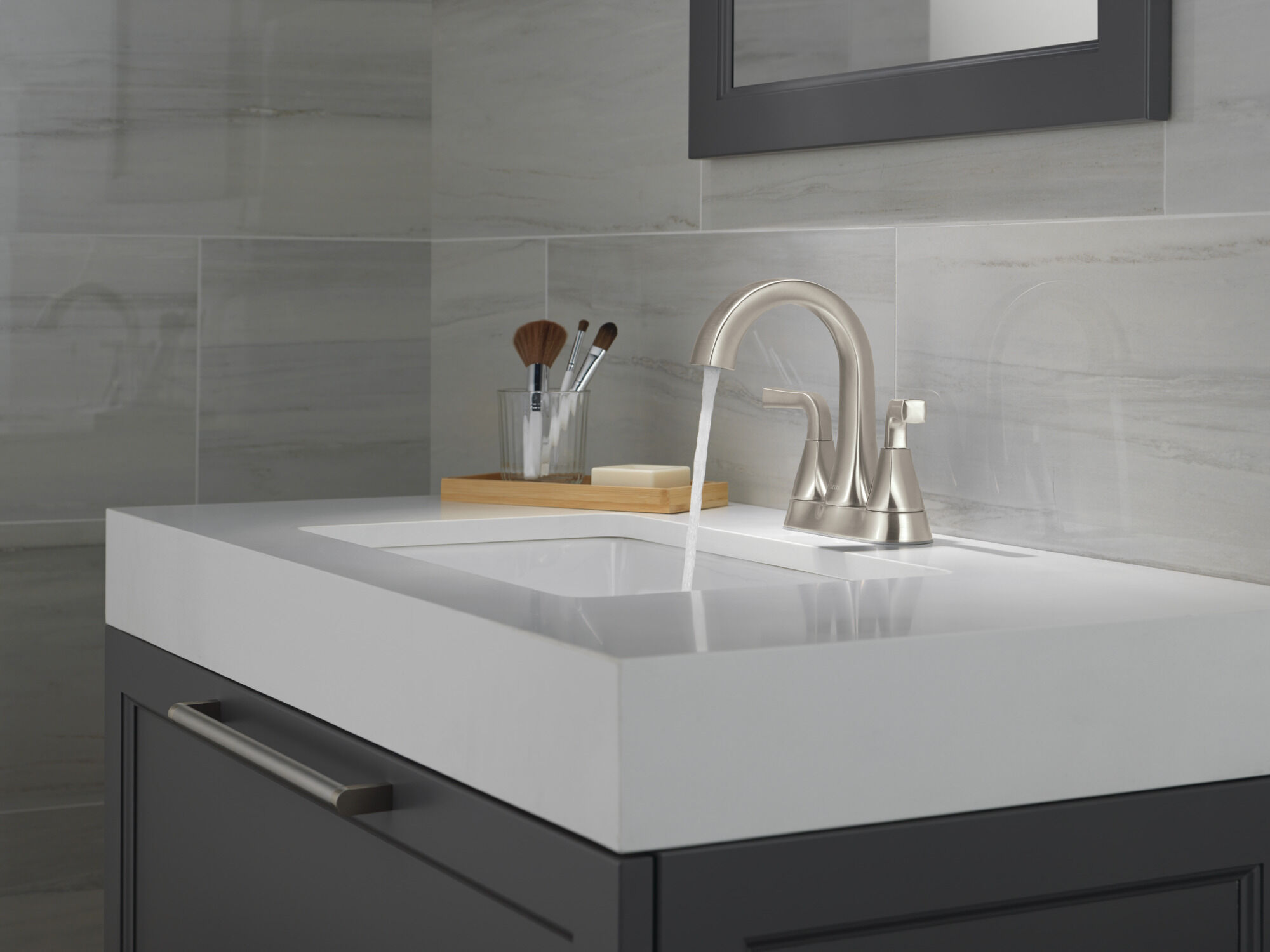 Two Handle Centerset Bathroom Faucet in Brushed Nickel 25828LF-SS