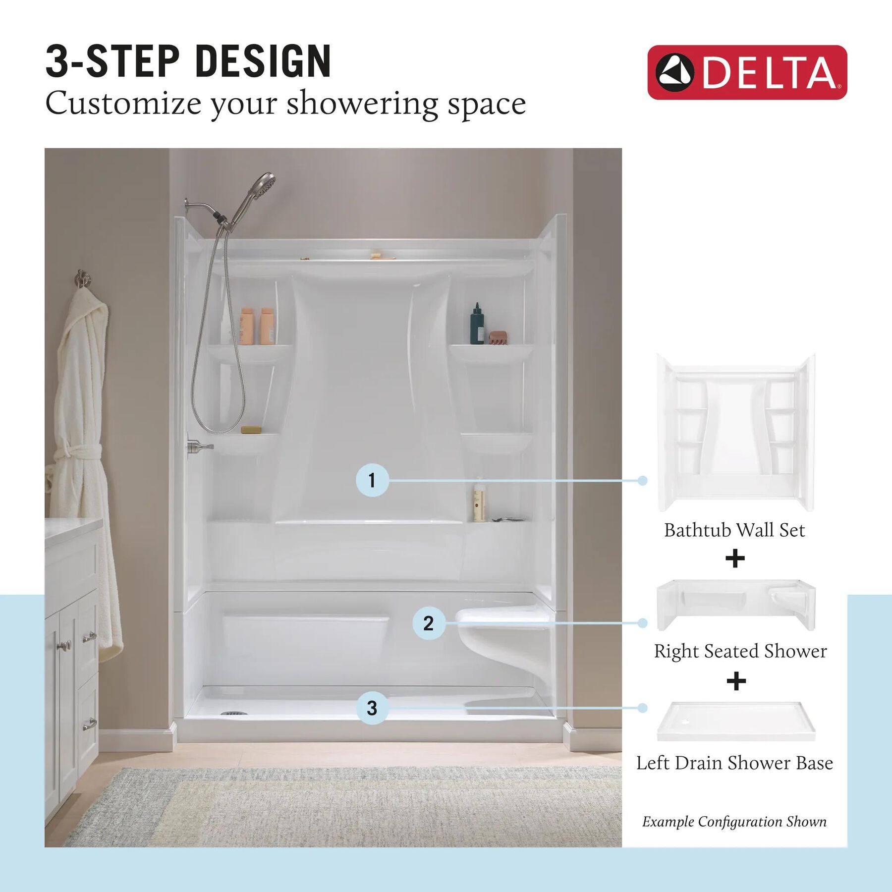 Procrylic Seated Shower Kit 60"x32" Right Drain, image 1