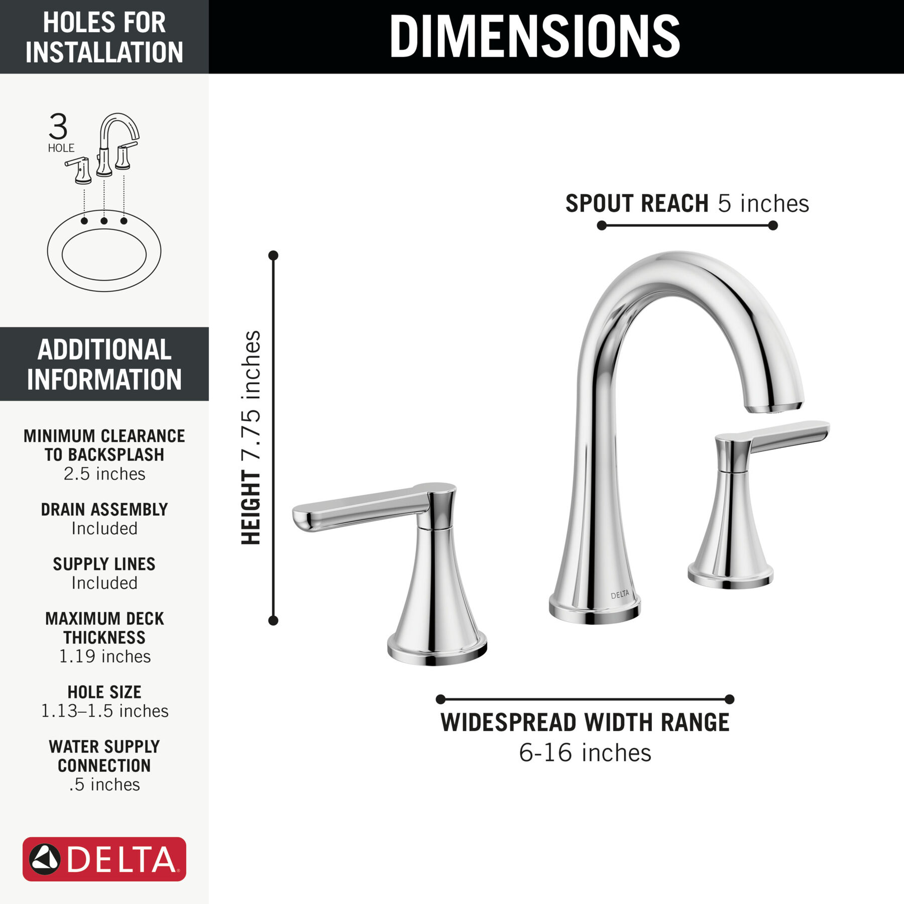 Two Handle Widespread Bath Faucet in Chrome 35860LF — thumbnail 2