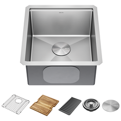 17” Workstation Undermount Single Bowl 16 Gauge Stainless Steel Bar Prep Kitchen Sink with WorkFlow™ Ledge and Accessories