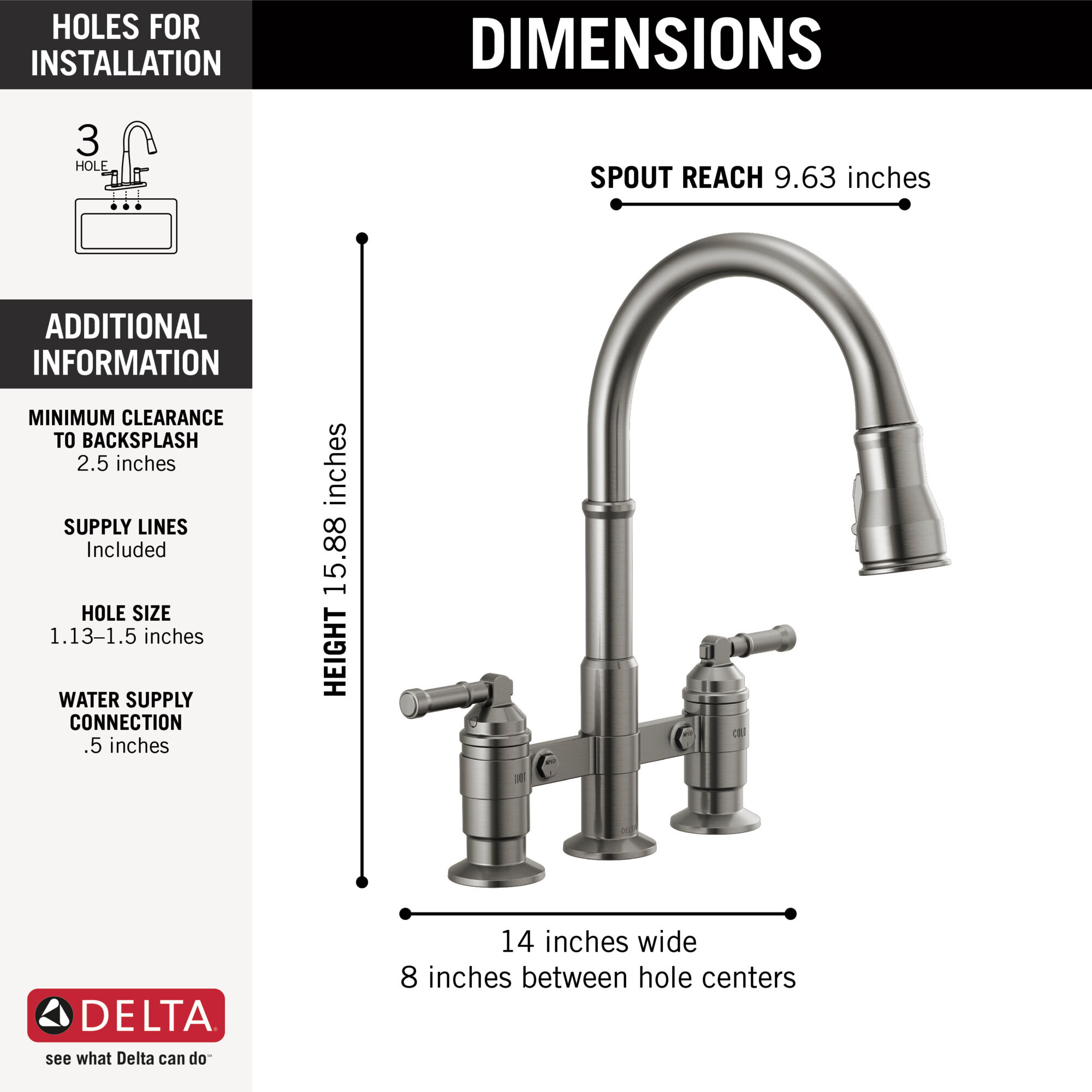 Two Handle Pull-Down Bridge Kitchen Faucet in Black Stainless