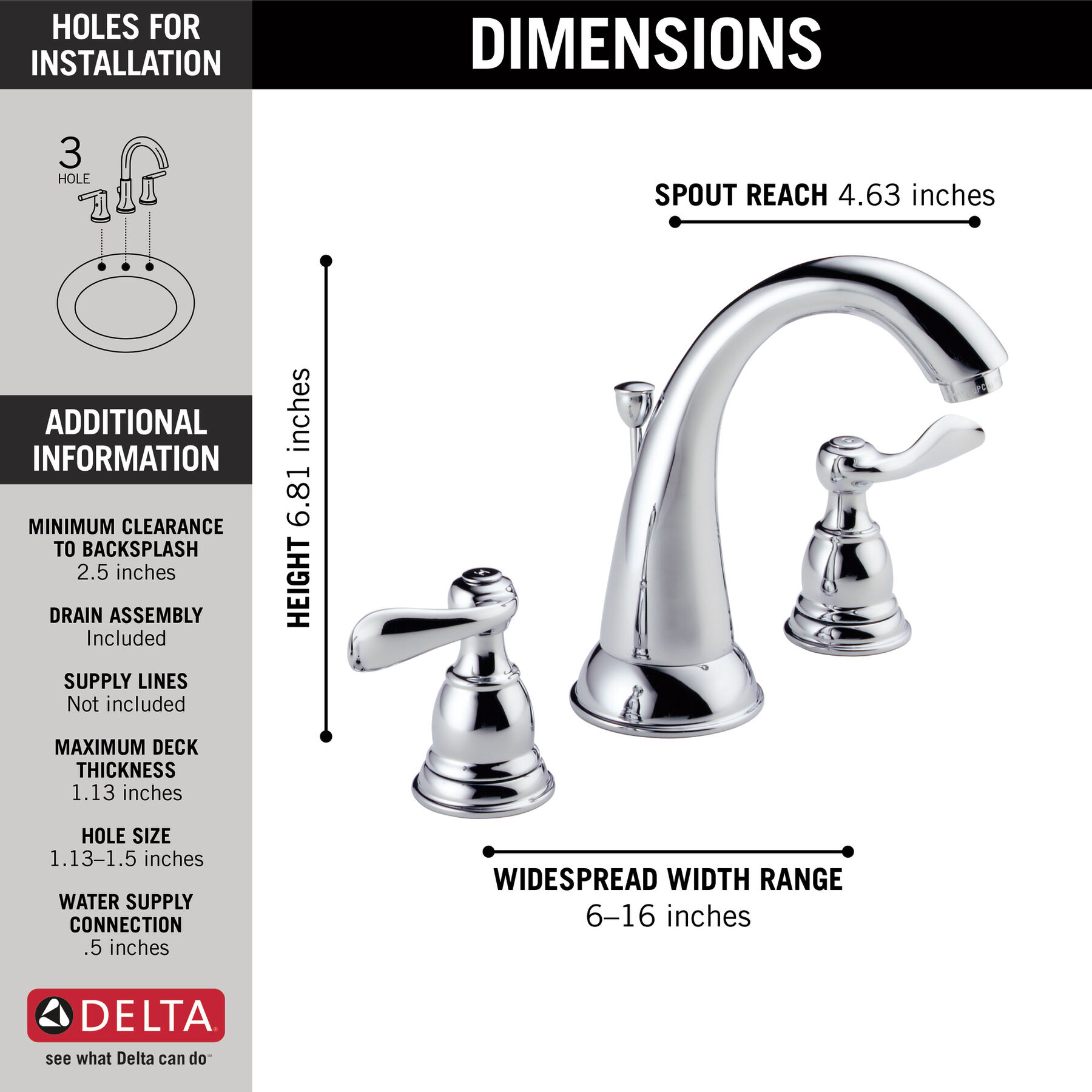Two Handle Widespread Bathroom Faucet in Chrome B3596LF — thumbnail 3