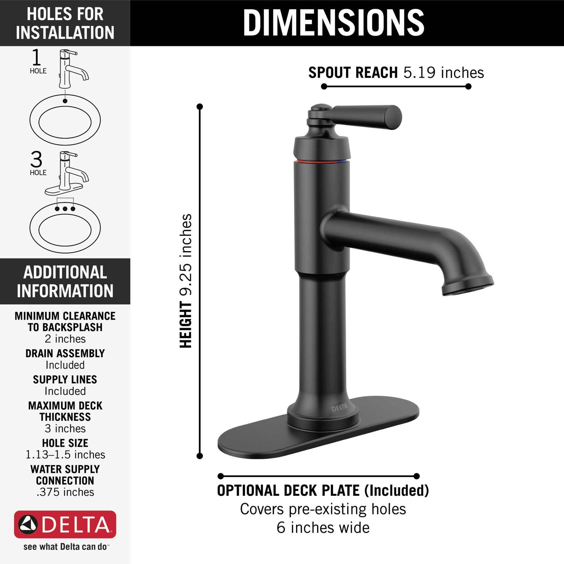 Single Handle Bathroom Faucet in Matte Black 536-BLMPU-DST | Delta  