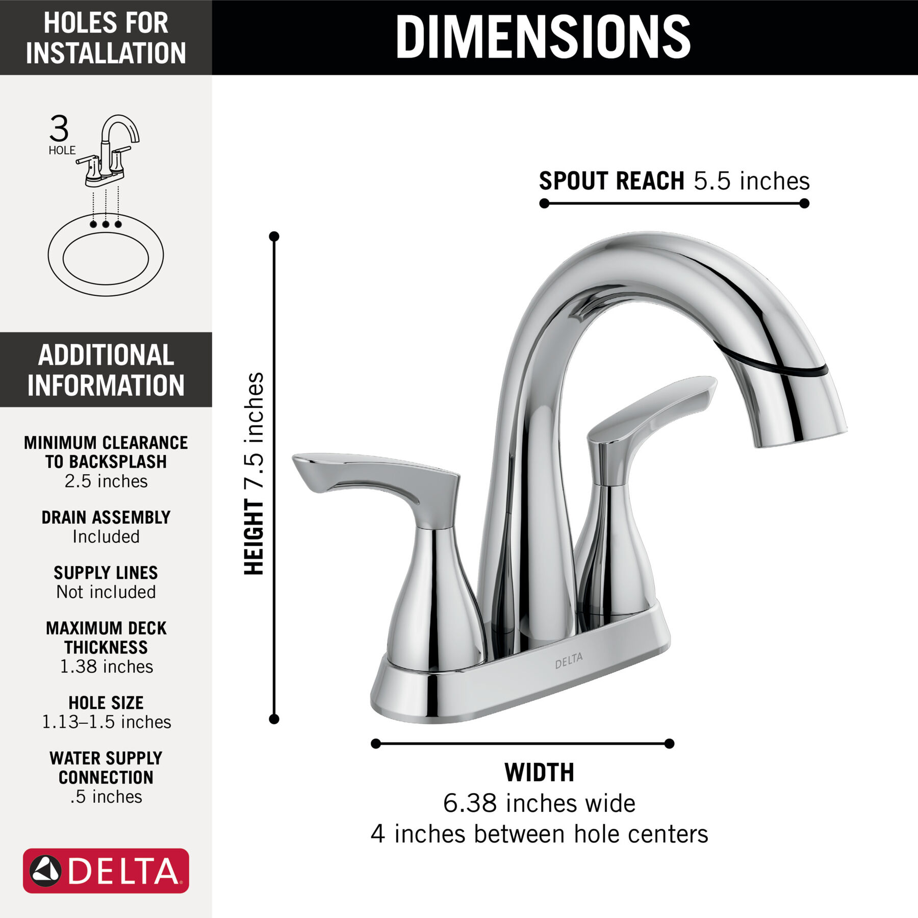 Two Handle Centerset Pull-Down Bathroom Faucet in Chrome — thumbnail 2