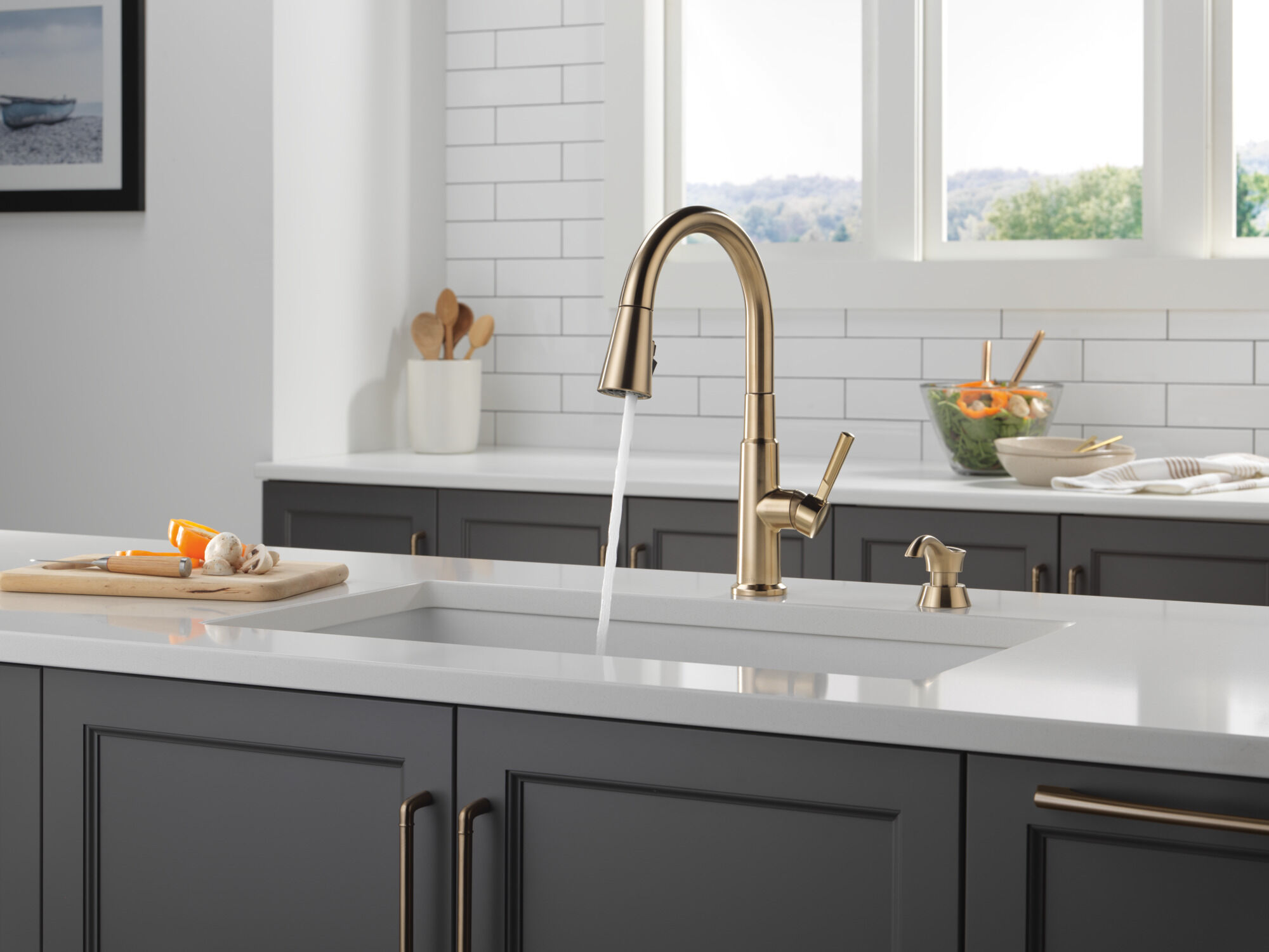 Single Handle Pull-Down Kitchen Faucet with Soap Dispenser and