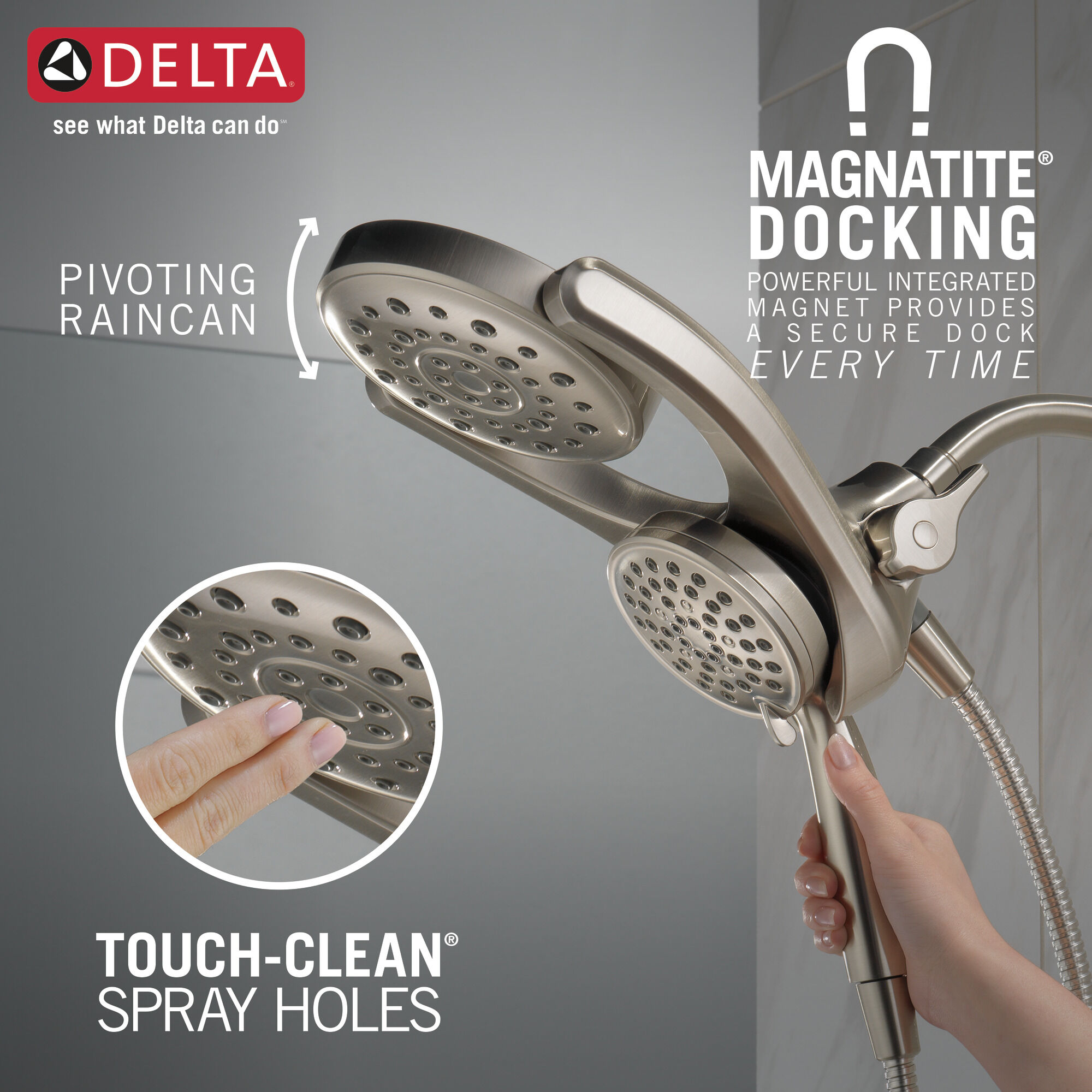 HydroRain® 4-Setting Two-in-One Shower Head in Spotshield Brushed