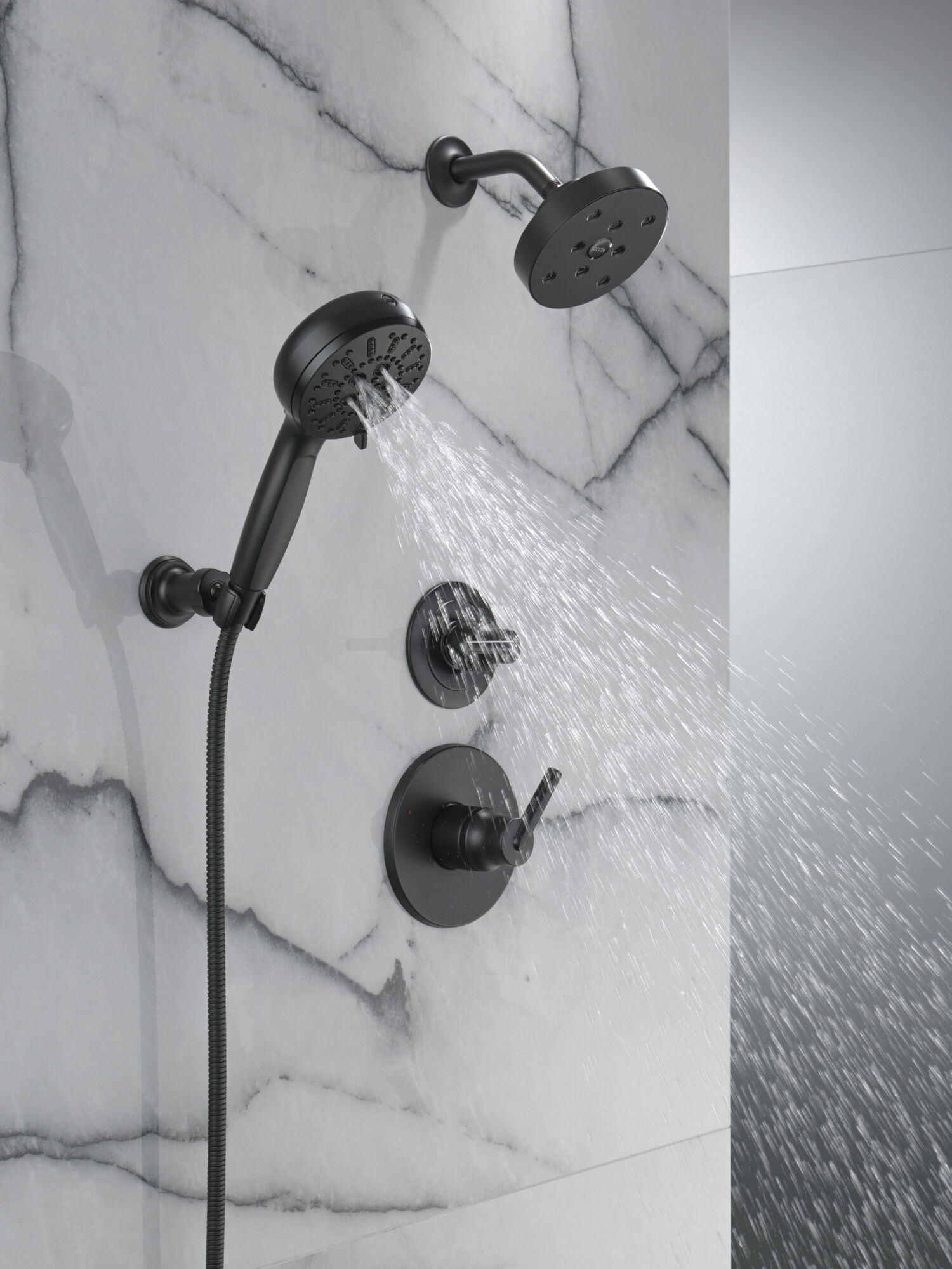 7-Setting Wall Mount Hand Shower with Cleaning Spray in Matte