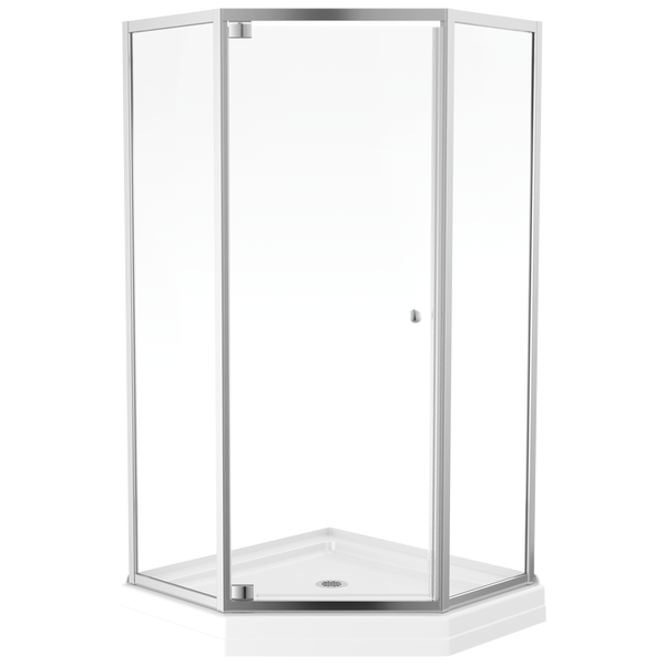 38x38 Corner Shower Base with Door Bundle - Framed Neo in Chrome