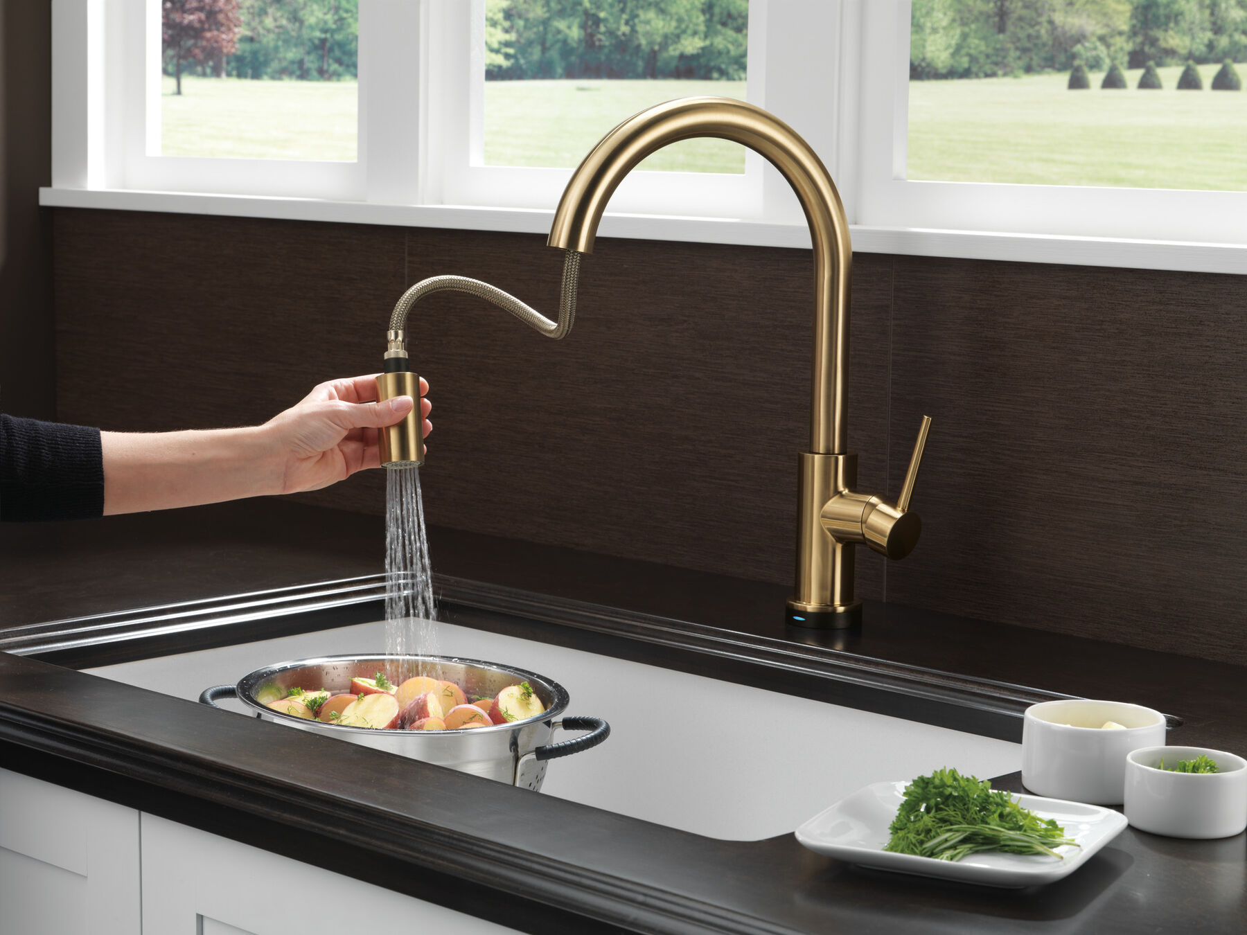Single Handle Pull-Down Kitchen Faucet with Touch2O® Technology in  Champagne Bronze 9159T-CZ-DST