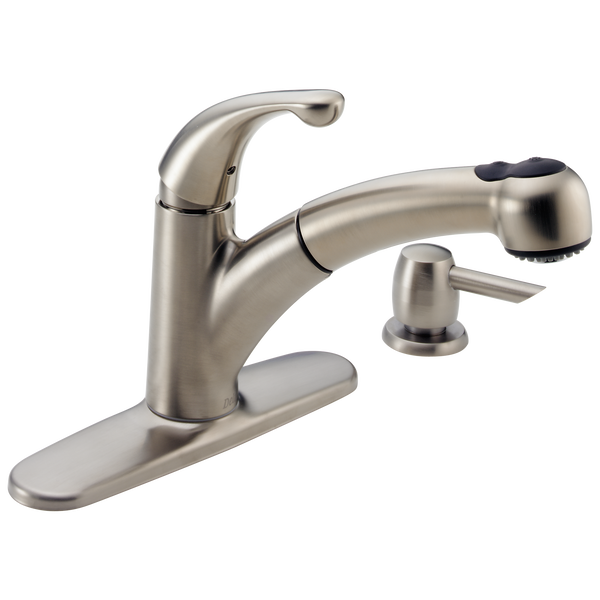 Single Handle Pull-Out Kitchen Faucet with Soap Dispenser in