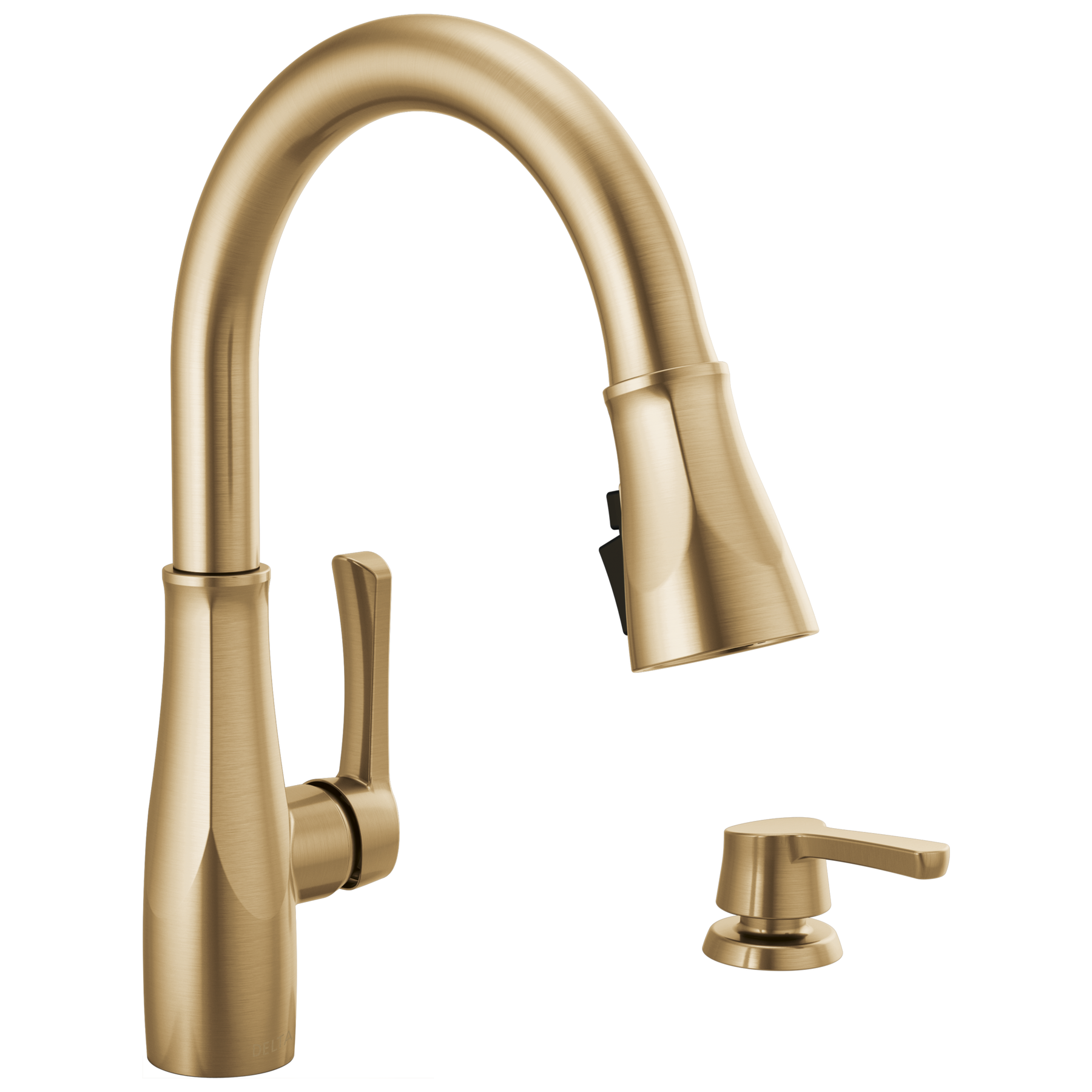 d。 Single Handle Pull-Down Kitchen Faucet with Soap Dispenser and