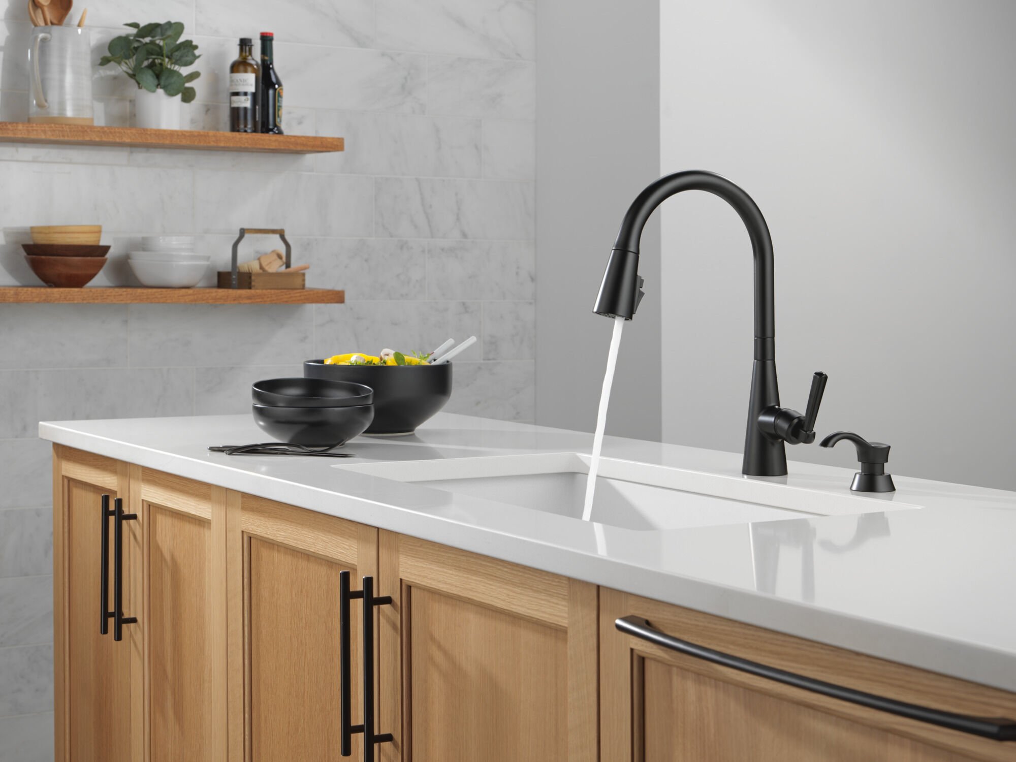 Single Handle Pull-Down Kitchen Faucet with Soap Dispenser and