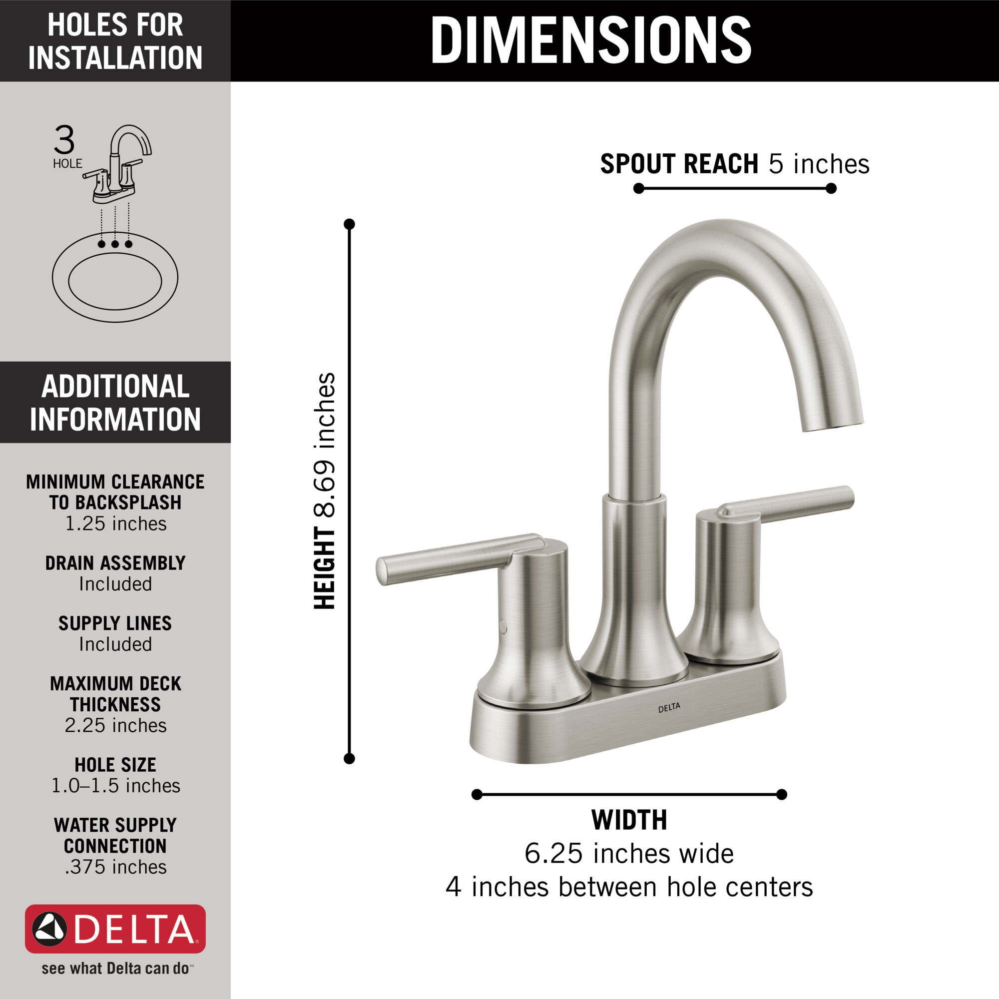 Two Handle Centerset Bathroom Faucet in Stainless 2559-SSMPU-DST