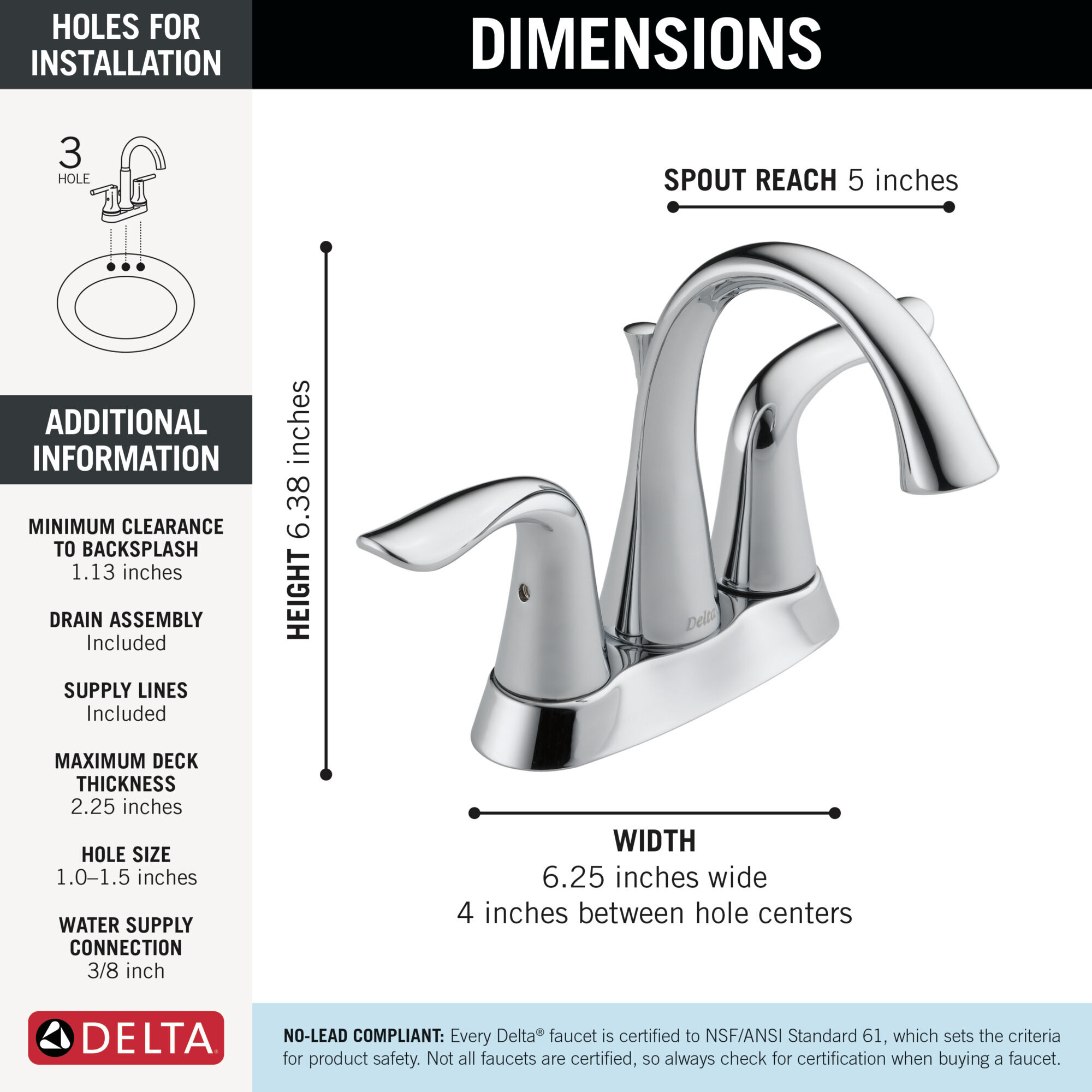 Two Handle Centerset Bathroom Faucet in Chrome 2538-MPU-DST