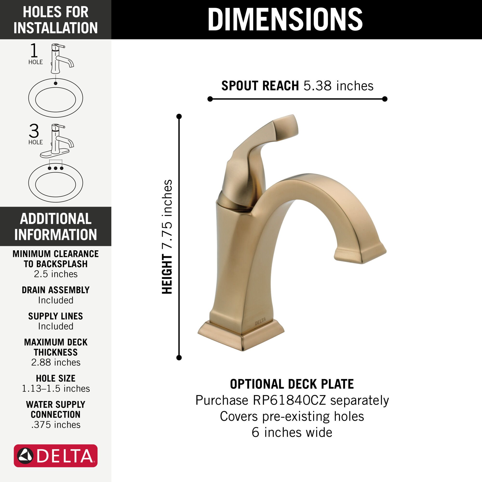 Single Handle Bathroom Faucet in Champagne Bronze 551-CZ-DST