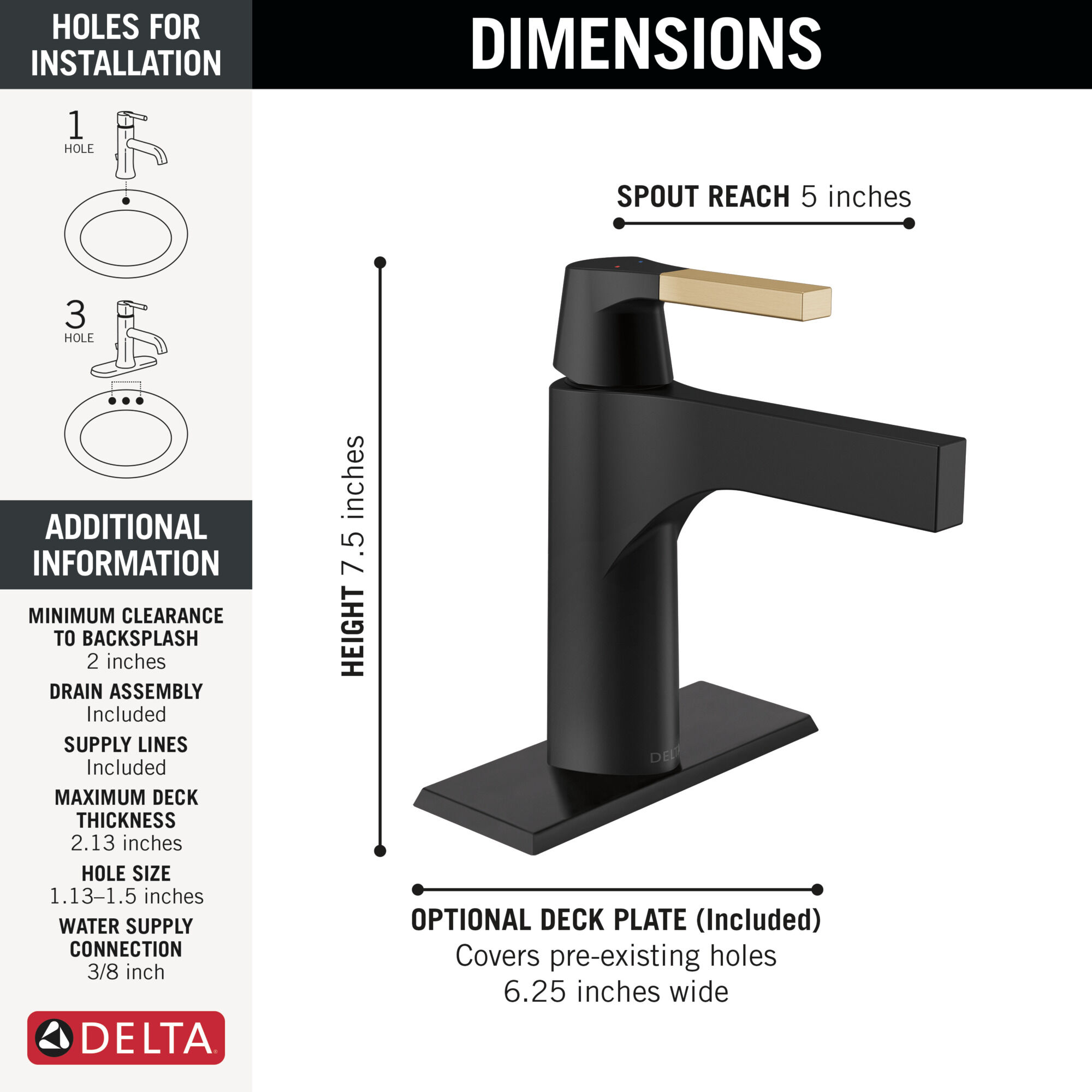 Single Handle Bathroom Faucet in Matte Black / Champagne Bronze