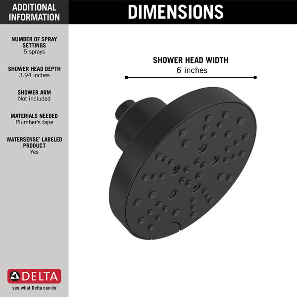 BICストアDelta Faucet Rain Shower Head, Rainfall Matte Black Head Rainfall