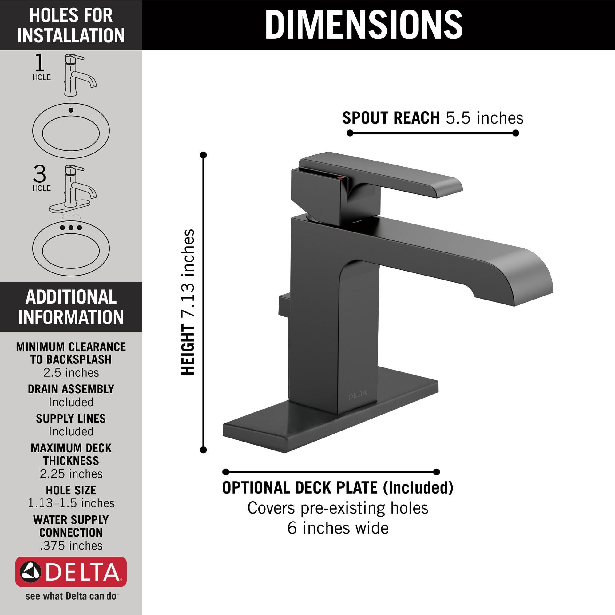Single Handle Bathroom Faucet in Matte Black 567LF-BLMPU | Delta