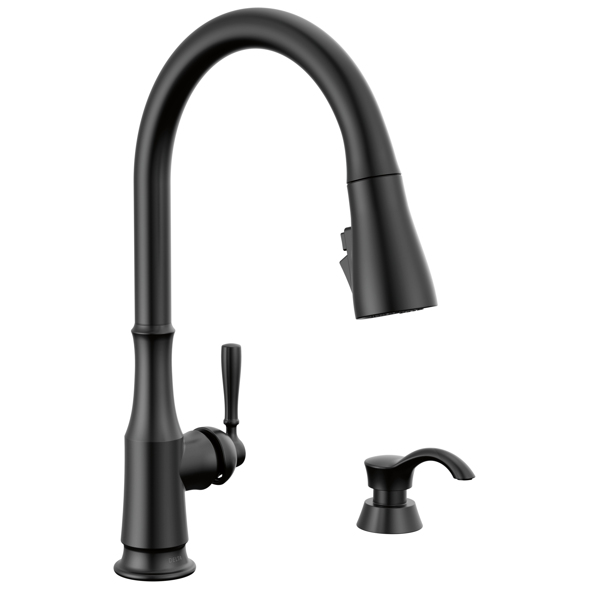 Delta Faucet CaperteeE Single Handle Pull-Down Kitchen Faucet with Soap Dispenser and ShieldSpray Technology - Matte Black