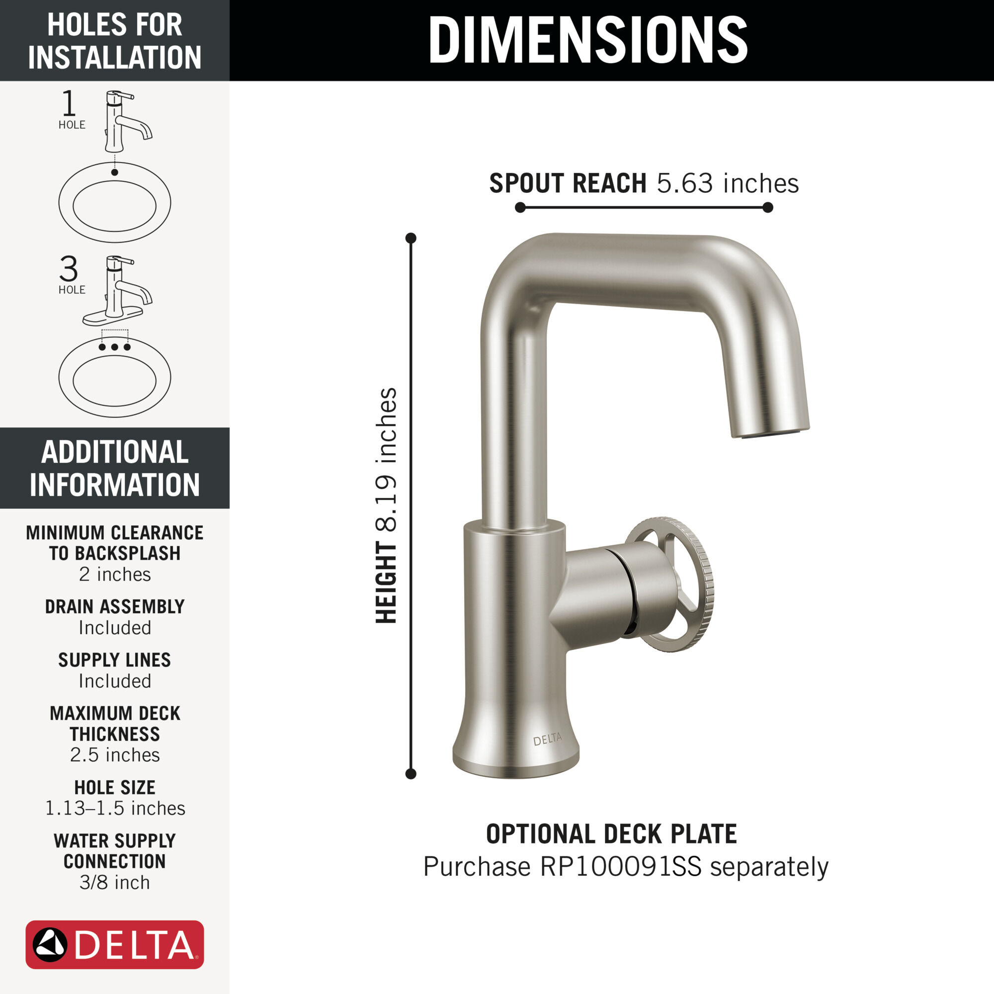 Single Handle Bathroom Faucet in Stainless 5547HAR-SS-DST | Delta