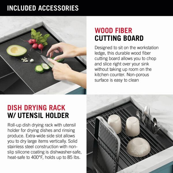 MONSINTA 23-Inch Black Undermount Kitchen Sink – Single Bowl Workstation Sink, 16 Gauge Stainless Steel, ADA-Compliant