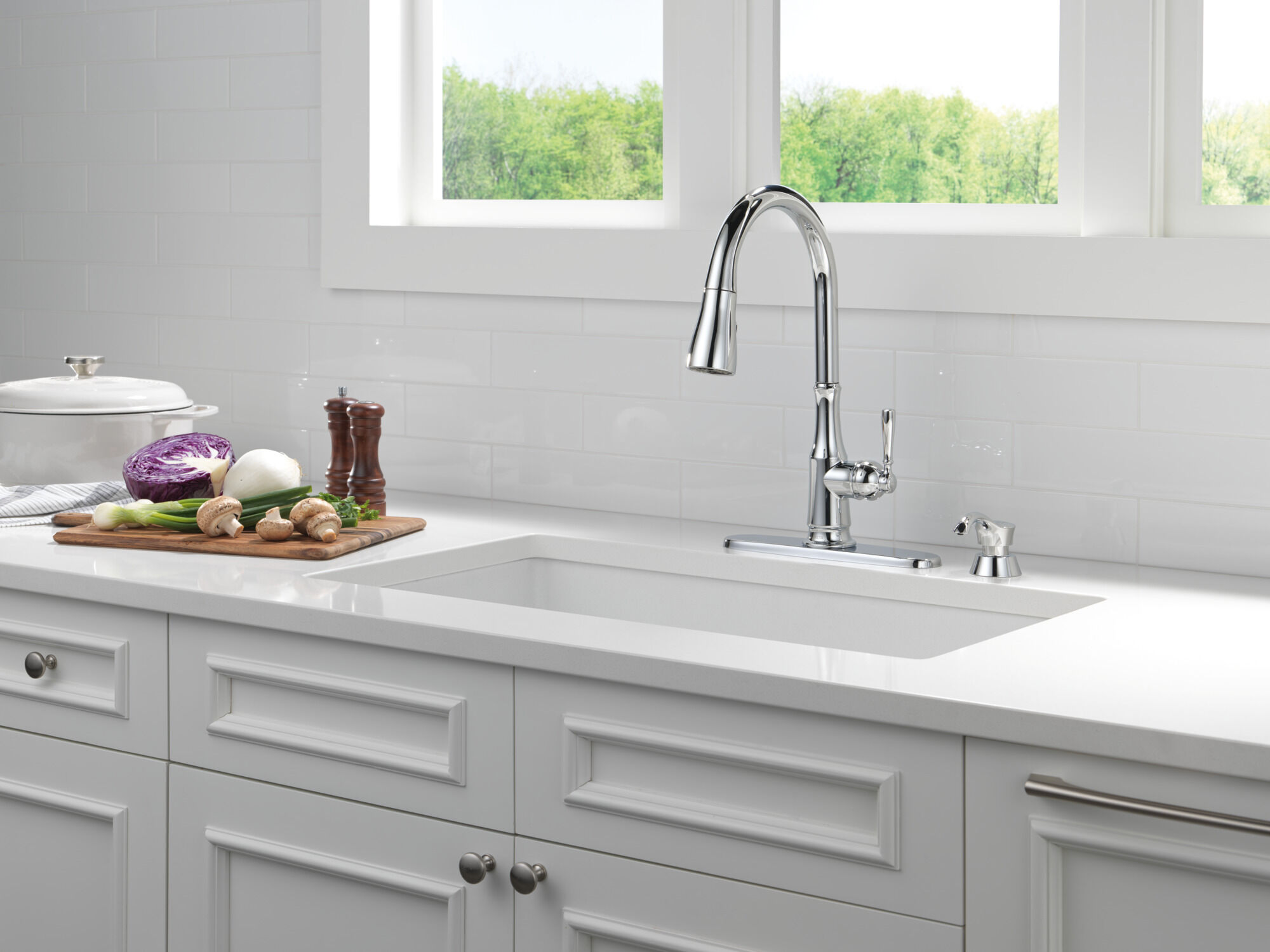 Single Handle Pull-Down Kitchen Faucet with Soap Dispenser and